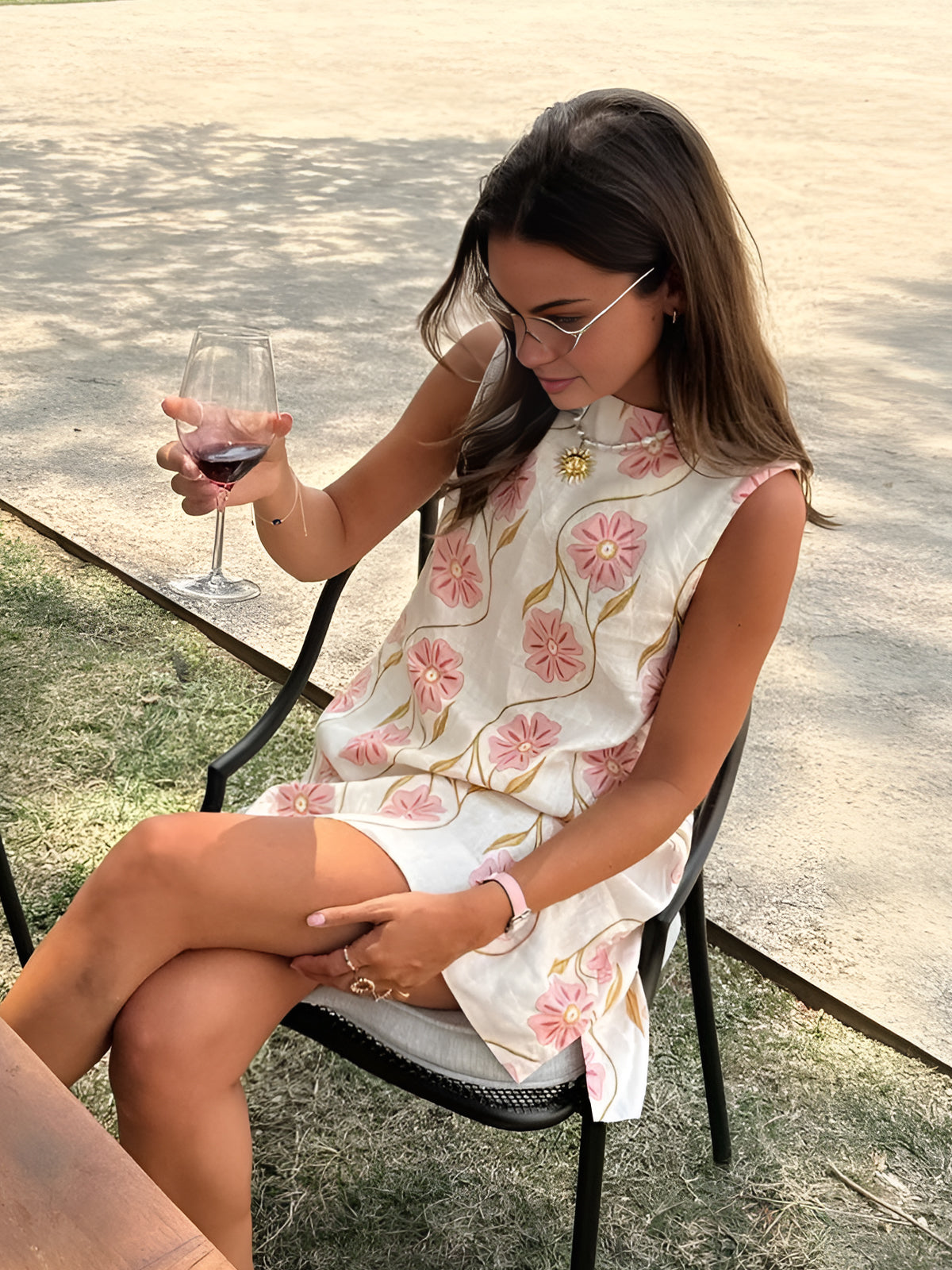 Women's White Cotton Mini Dress – Sleeveless, High Neck, Floral Print, Bohemian Style-81245-033b65f9-7456-4b02-9dee-0368106fca69