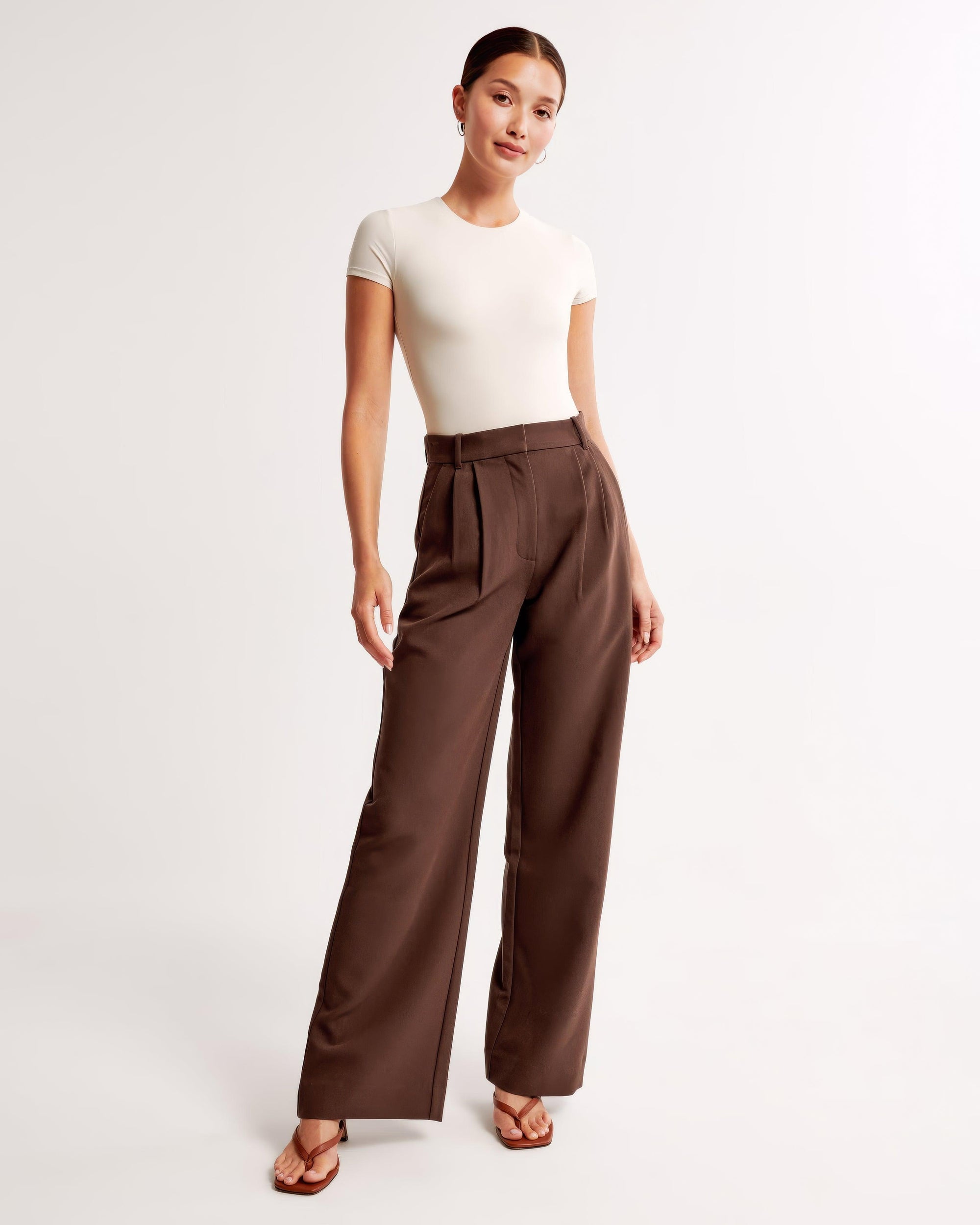 Women's High-Waisted Wide-Leg Pleated Trousers - Smooth Fabric, Modern Minimalist Style-83175-1625c80d-189f-4f44-b992-68e41fc739c3