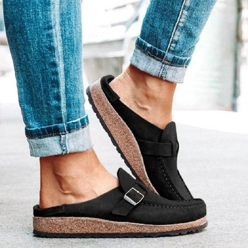 Women's Slip-On Clogs – Suede-Like Upper, Adjustable Buckle, Cork Sole-83205-18604bfb-6247-4afa-9dd0-4a5528a54d25