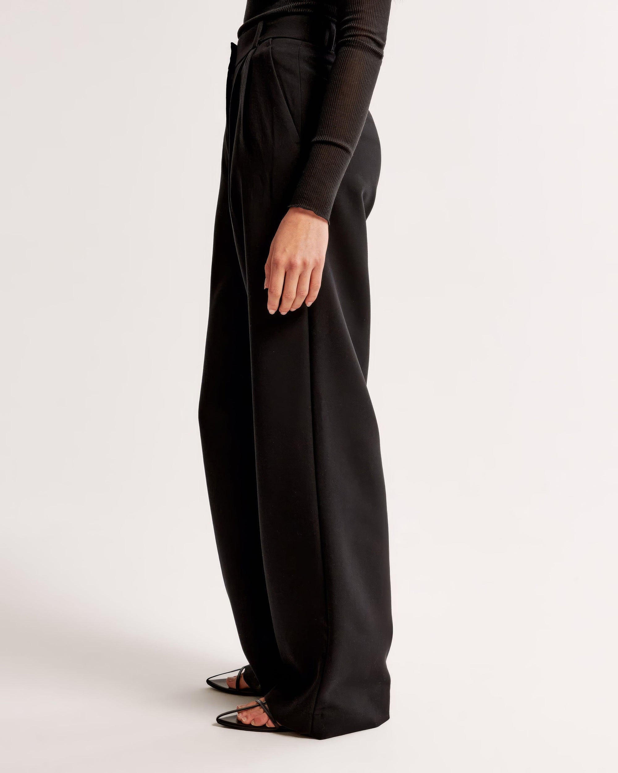 Women's High-Waisted Wide-Leg Pleated Trousers - Smooth Fabric, Modern Minimalist Style-83175-1dc734ed-7dee-4f75-9b80-61905e5b3eb0
