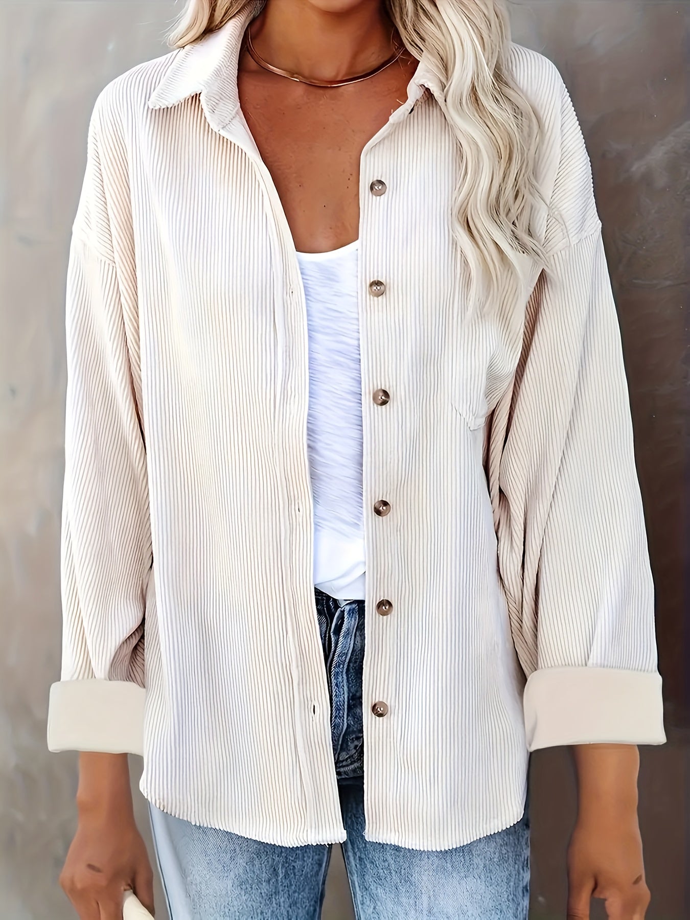 Women's Corduroy Button-Down Shirt-Jacket – Relaxed Fit, Chest Pocket, Beige, Brown, Pink, Black, Red, Teal-81390-21c1142d-7075-4d0e-a132-f7330d212a3a