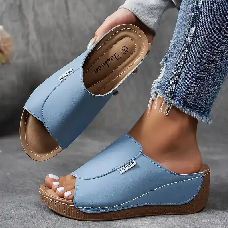 Women's Slip-On Wedge Sandals – Wide Strap, Contoured Footbed, Synthetic, Multi-Color-83190-2a4718fd-df56-448f-a72e-e0174caedd0b