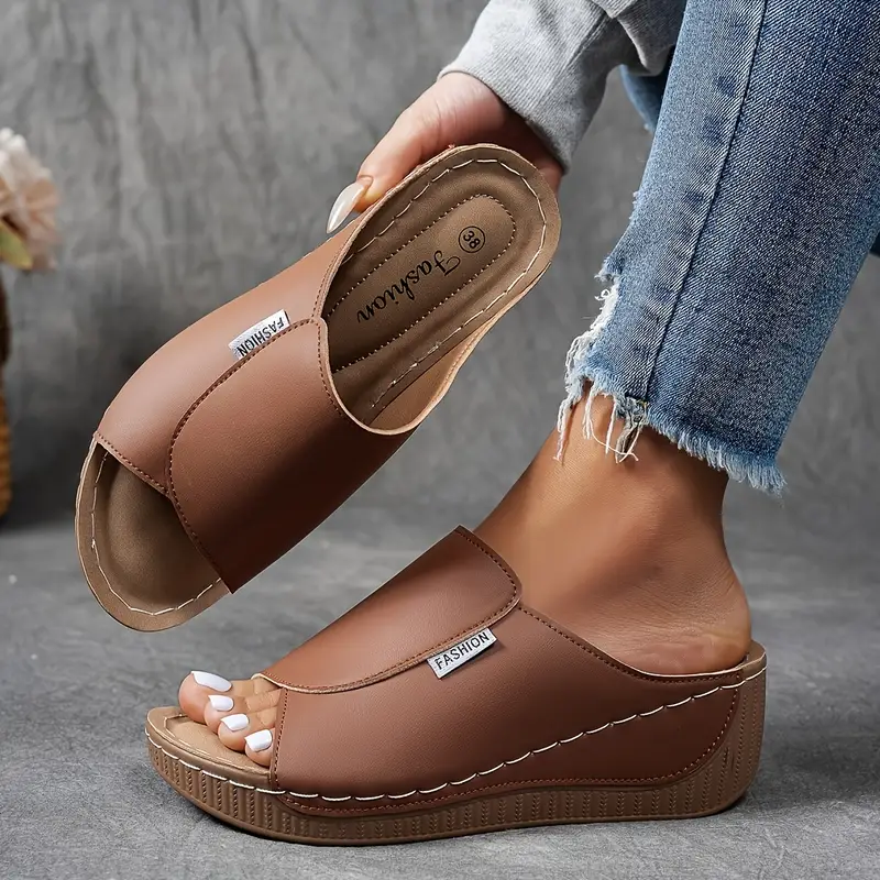 Women's Slip-On Wedge Sandals – Wide Strap, Contoured Footbed, Synthetic, Multi-Color-83190-2b25632e-3dec-4f39-af7a-d794ecf872b7