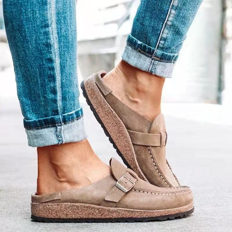 Women's Slip-On Clogs – Suede-Like Upper, Adjustable Buckle, Cork Sole-83205-311199a4-a450-4106-b12e-ea0da4f7cb60