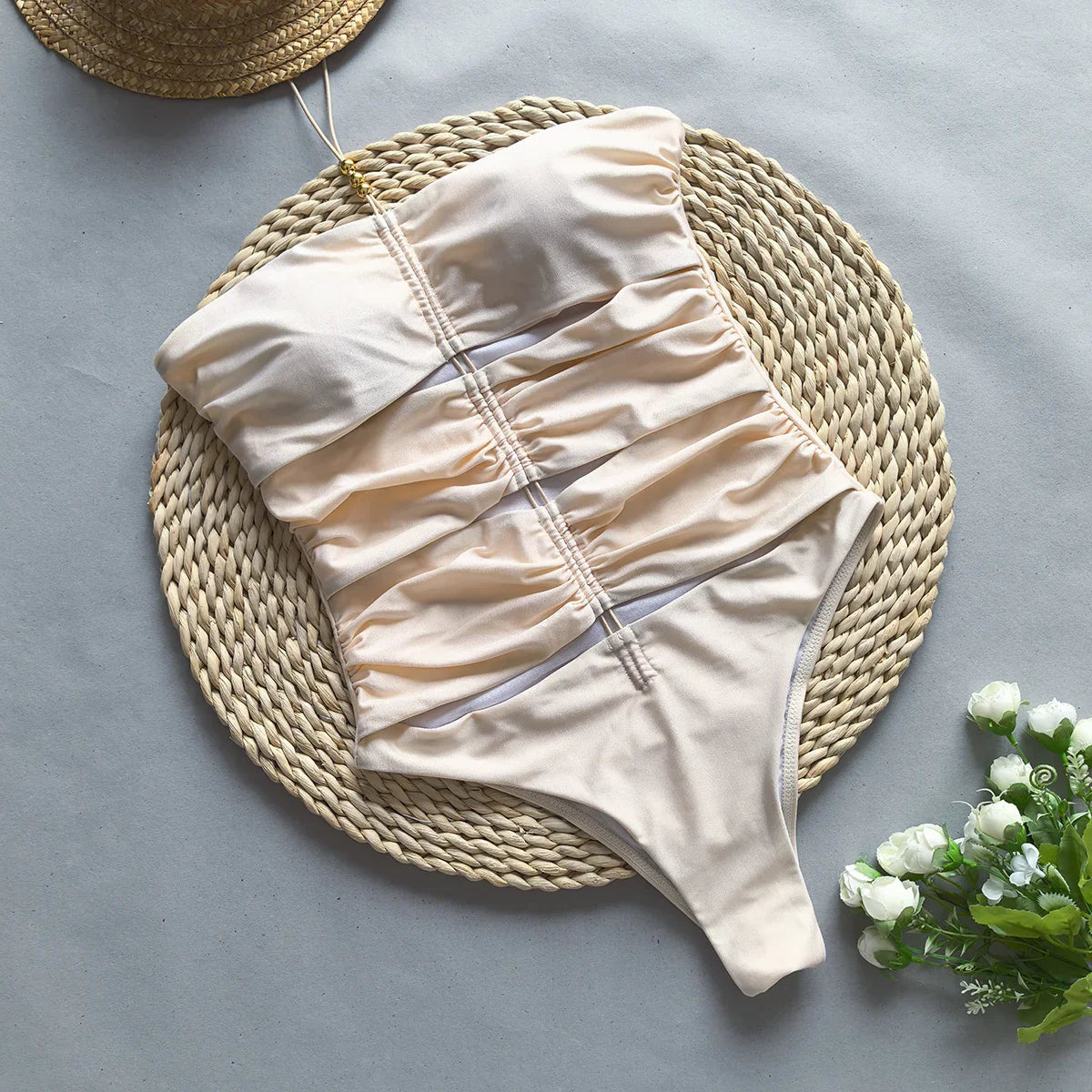 Women's One Piece Swimsuit – Strapless High-Cut with Unique Cut-Out, Minimalist Elegant Style-83762-31fce541-64d2-4112-a432-f6c70e669bca