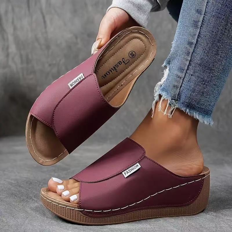 Women's Slip-On Wedge Sandals – Wide Strap, Contoured Footbed, Synthetic, Multi-Color-83190-35256b15-b7bc-4f0d-977e-b38c8fba64a2
