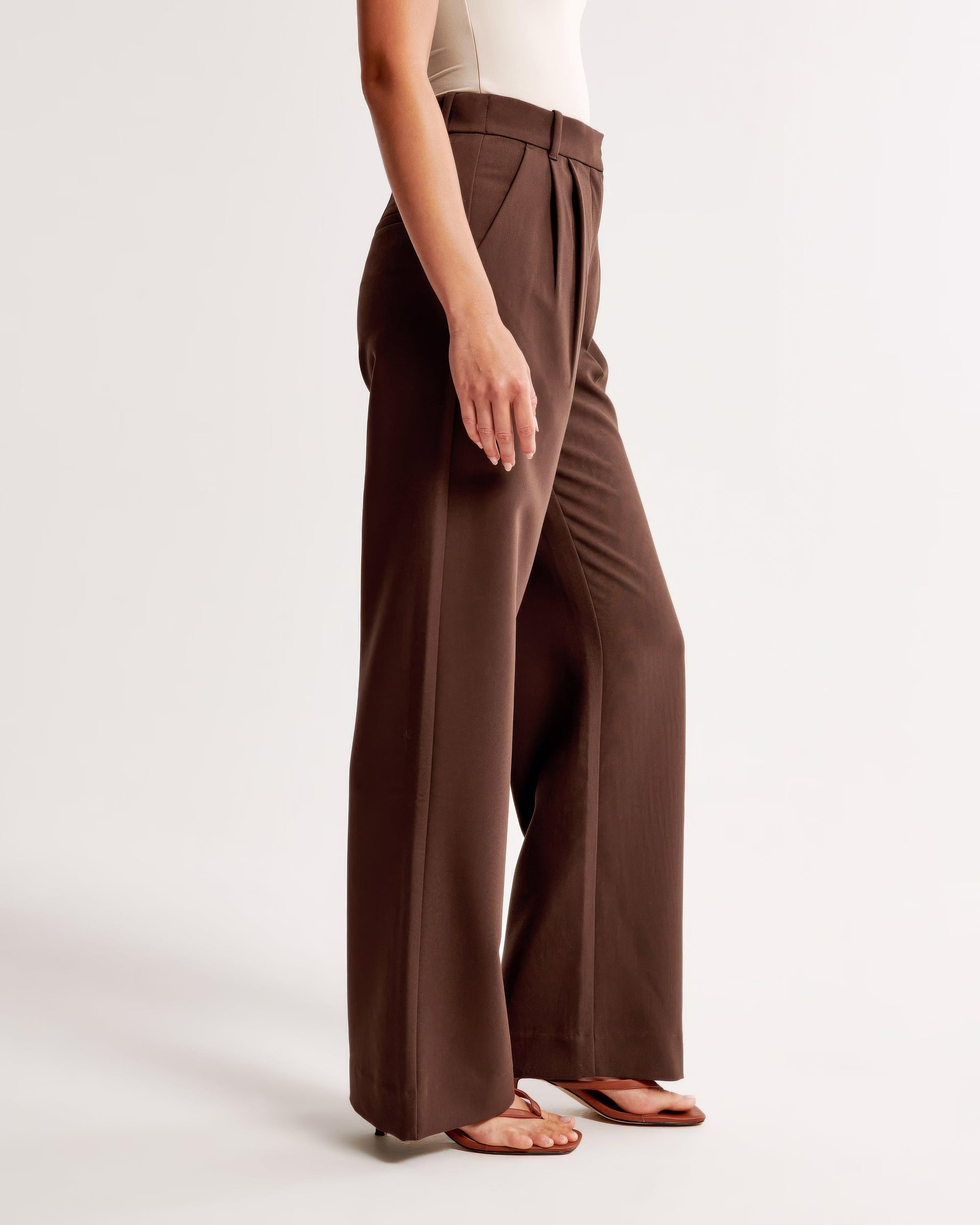 Women's High-Waisted Wide-Leg Pleated Trousers - Smooth Fabric, Modern Minimalist Style-83175-4cb2e07f-e6f7-4745-a97e-0d841bbd6dae