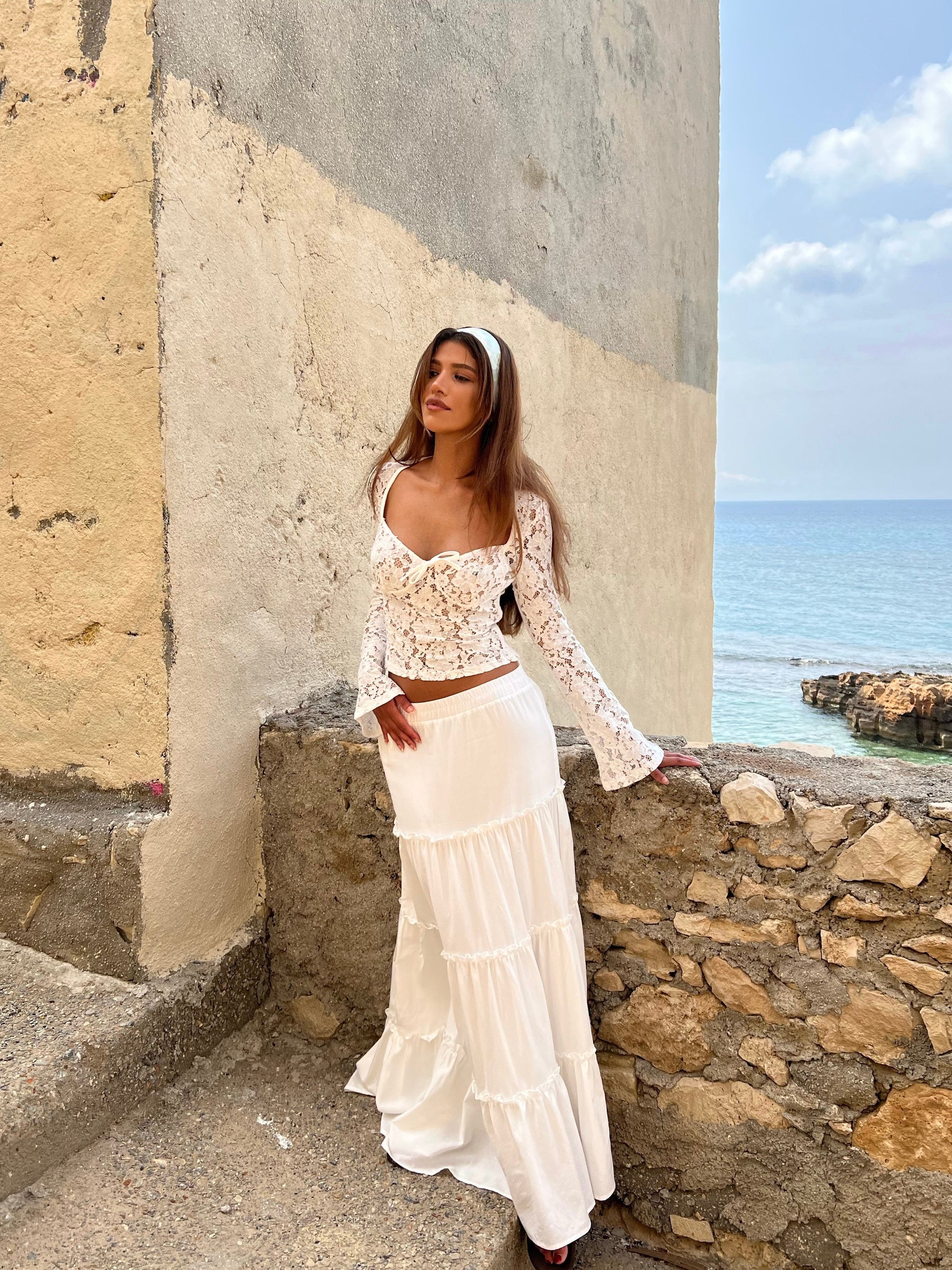 Women's White Lace Top – Square Neck Flared Sleeves, Bohemian Style, Basicfold-81554-513d3a4b-fc01-42f1-ad06-52a68f8bf61f