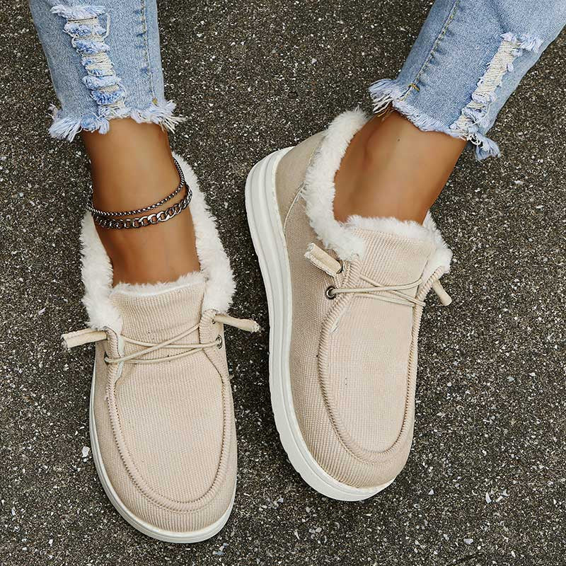 Women's Corduroy Lace-Up Shoes – Faux Fur Lined, Rubber Sole, Casual Style-82593-53839aea-86ee-48c1-8635-2e66220059bf