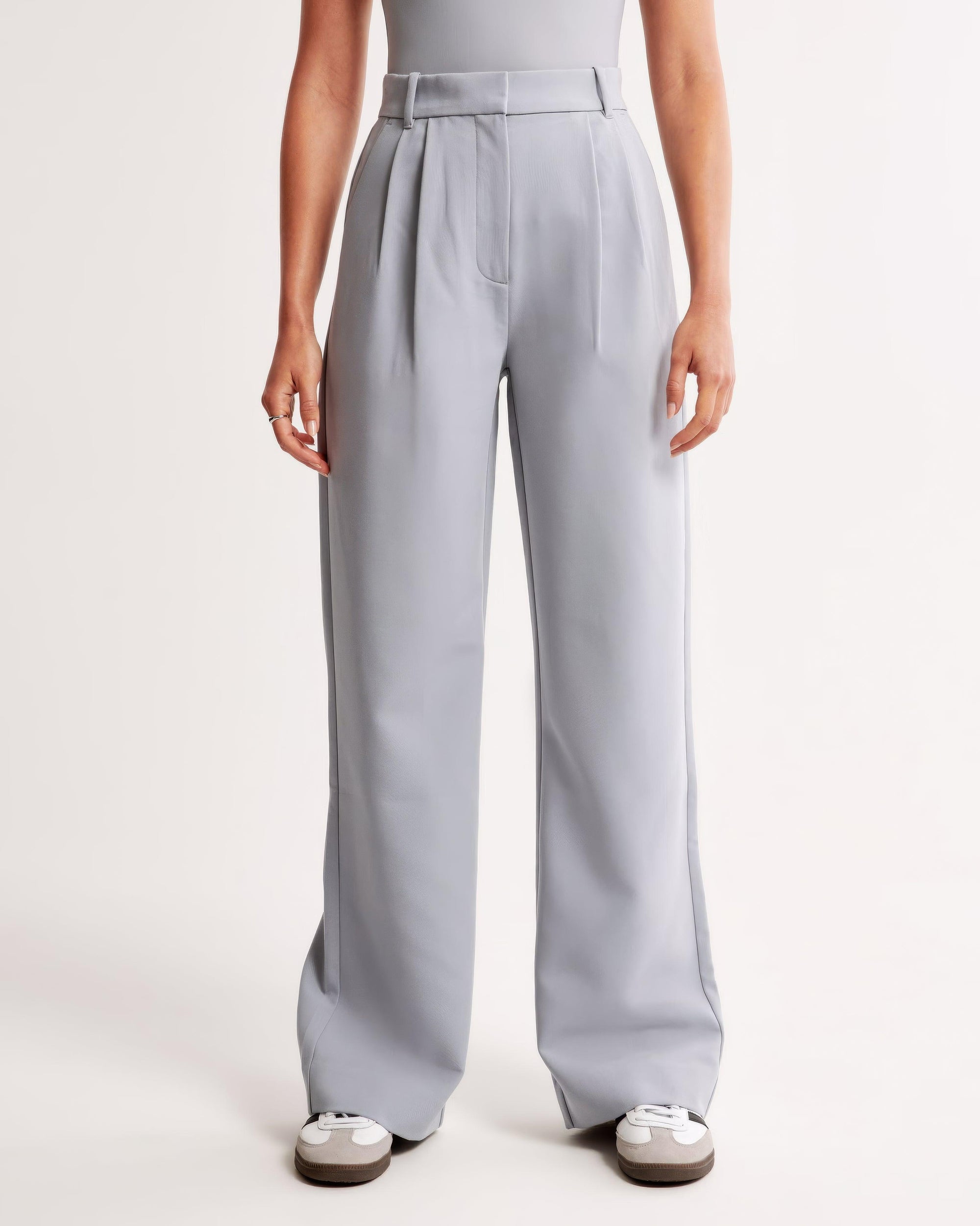 Women's High-Waisted Wide-Leg Pleated Trousers - Smooth Fabric, Modern Minimalist Style-83175-6923d361-b725-4cc6-9195-25cc8a535774