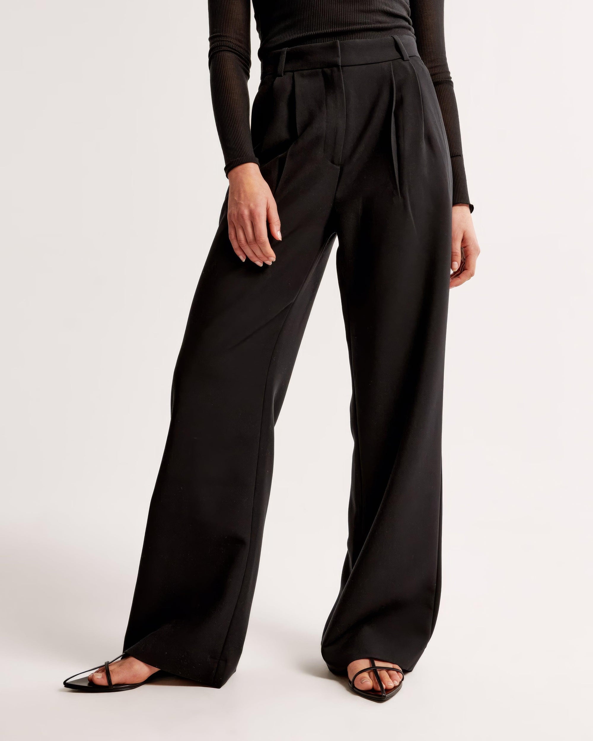 Women's High-Waisted Wide-Leg Pleated Trousers - Smooth Fabric, Modern Minimalist Style-83175-6c00a3da-9f60-4cd2-8969-e02a096e89dd