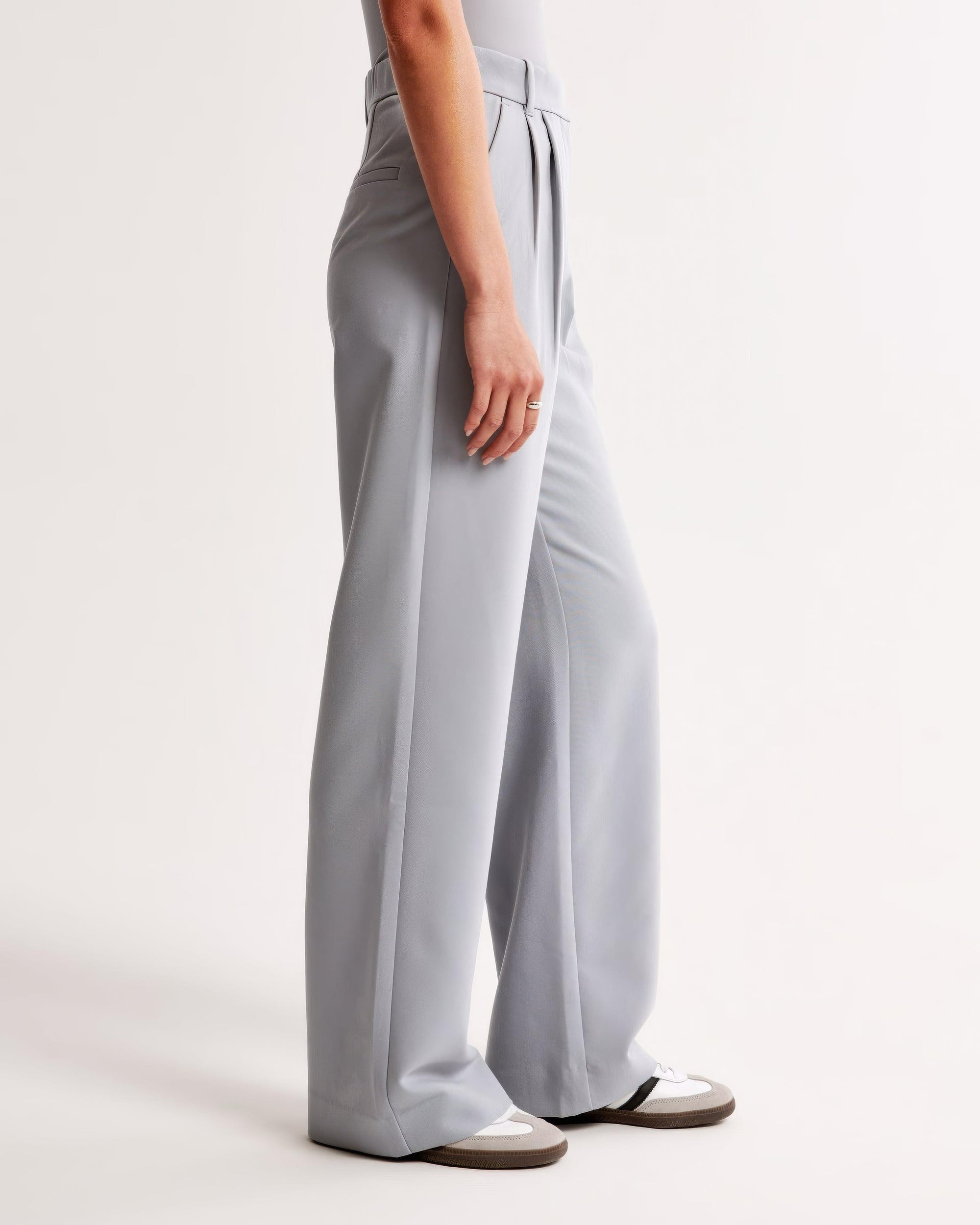 Women's High-Waisted Wide-Leg Pleated Trousers - Smooth Fabric, Modern Minimalist Style-83175-7810619c-a87d-4b36-a254-0dbf48420e3e
