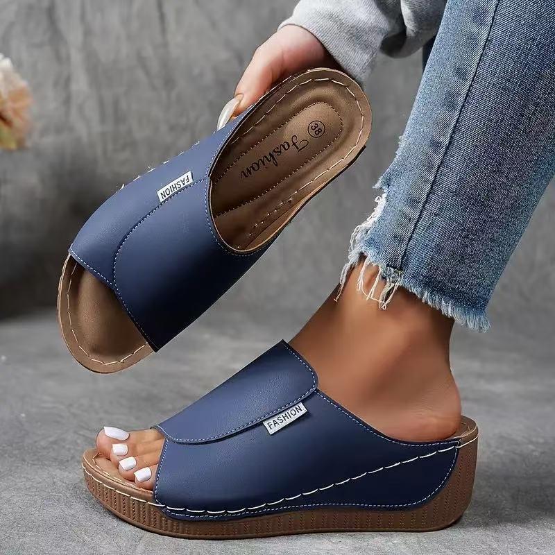 Women's Slip-On Wedge Sandals – Wide Strap, Contoured Footbed, Synthetic, Multi-Color-83190-80376ddc-bca8-43b3-8832-3388f1e9b475