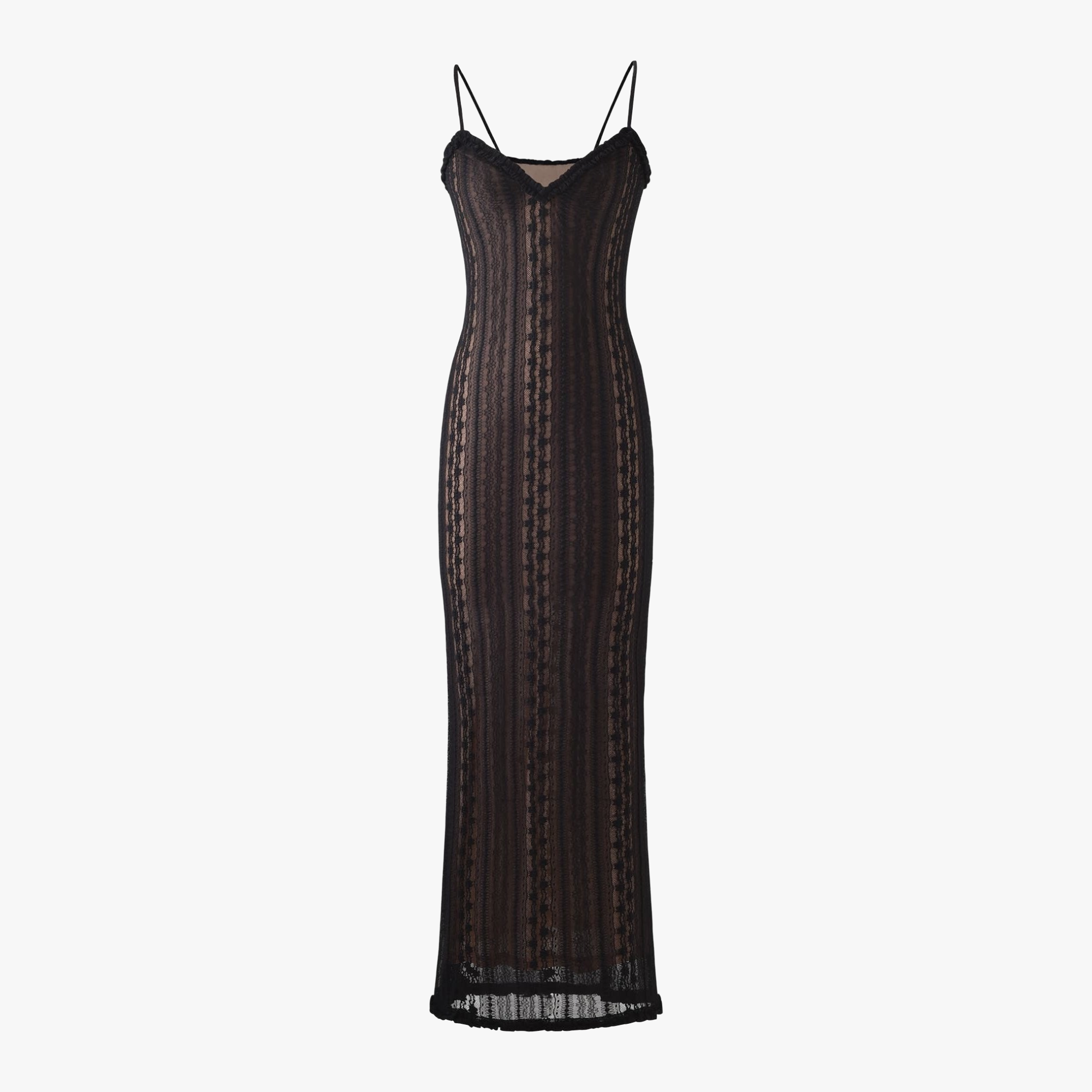 Women's Sheer Maxi Dress – Bolero, V-Neck, Lace, Striped, Black/White-80915-4133e07b-0978-44cf-96d8-ab1315b6771c