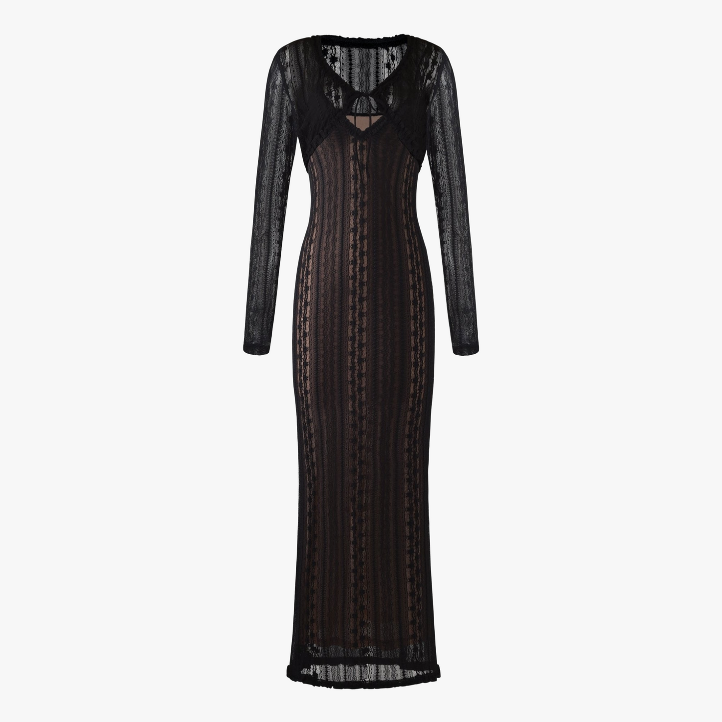 Women's Sheer Maxi Dress – Bolero, V-Neck, Lace, Striped, Black/White-80915-a8bf3f16-ad31-481c-b7f4-be54deeebf99