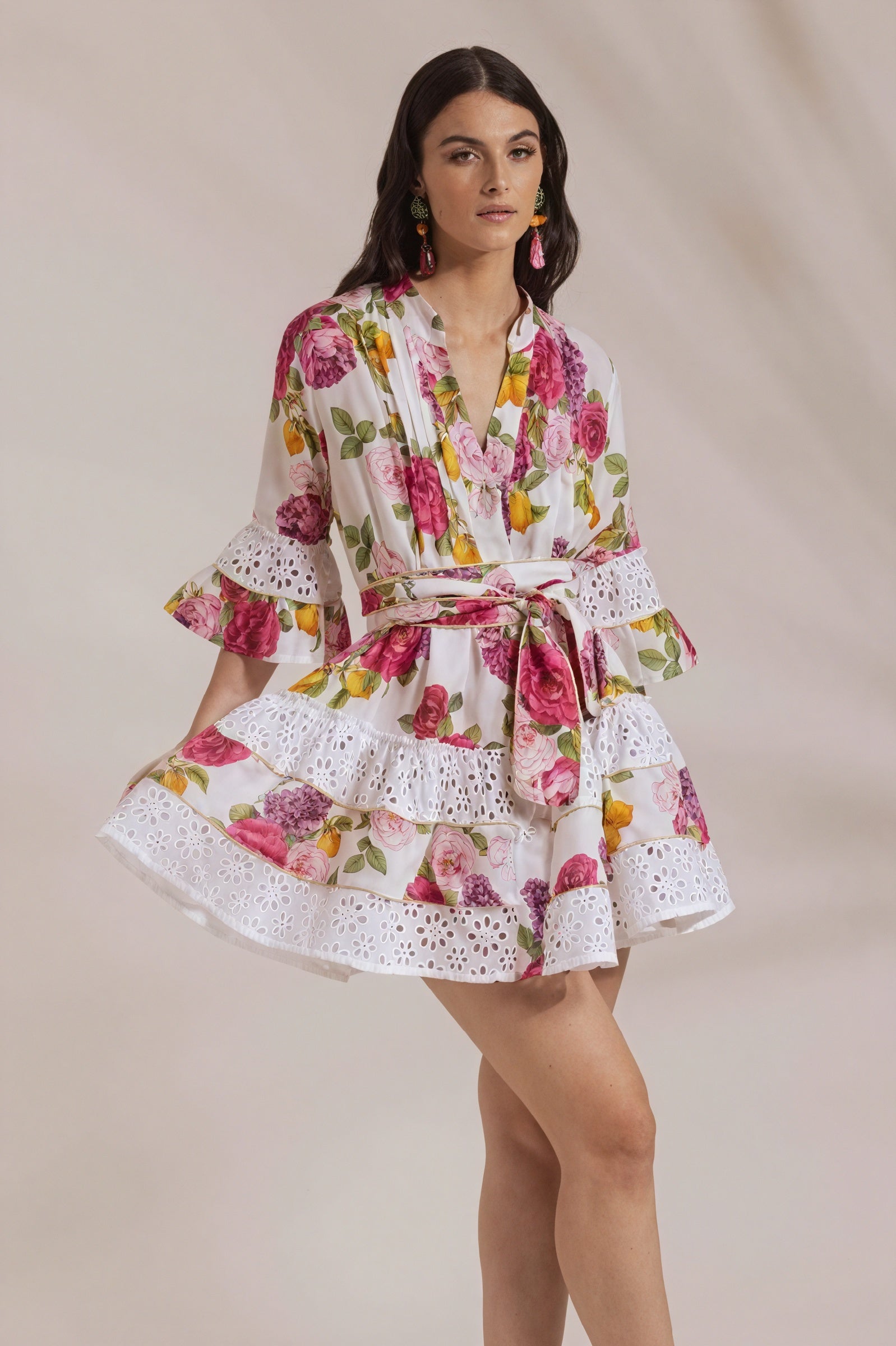 Women's White Cotton Wrap Dress – Floral Ruffled Eyelet Trim-80949-4a26db21-4668-47c4-b1e9-15c4bedace1a