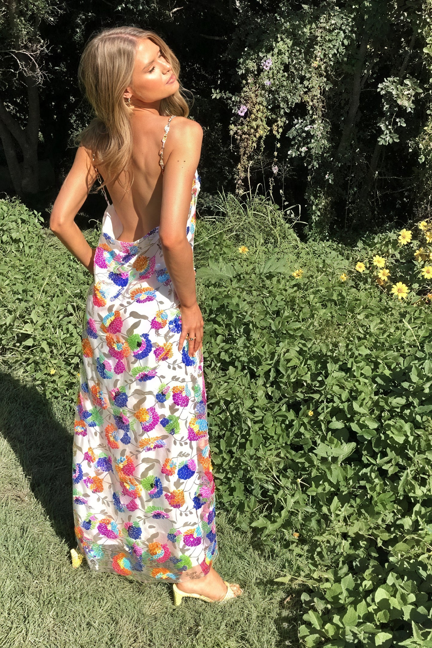 Women's Floral Maxi Dress – Pink, Silk Blend, Open Back, High Slit-80956-8c961ae3-87fe-45bd-acc6-949a5e6f14b0