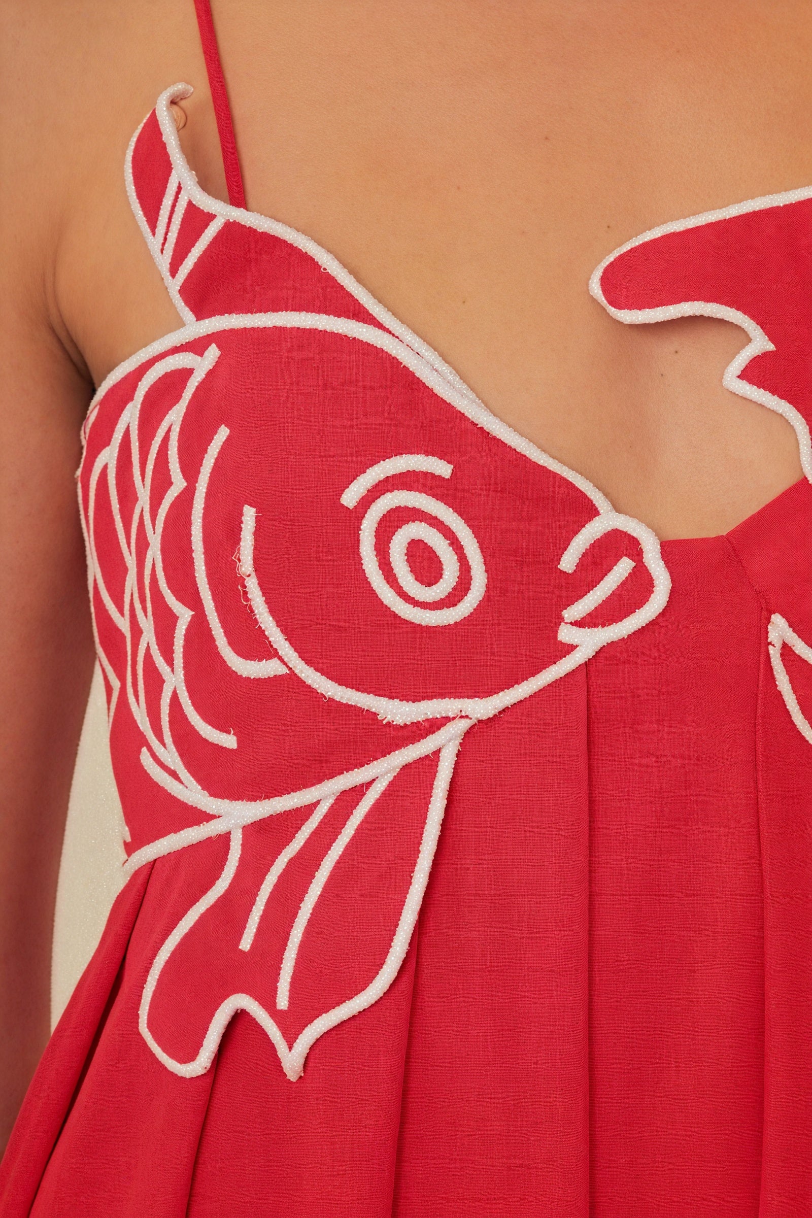 Women's Red Maxi Dress – Floor-Length, Fish Applique, Spaghetti Straps, Bohemian Style-80958-482c61e0-17eb-47b4-a171-6f529671bb1d
