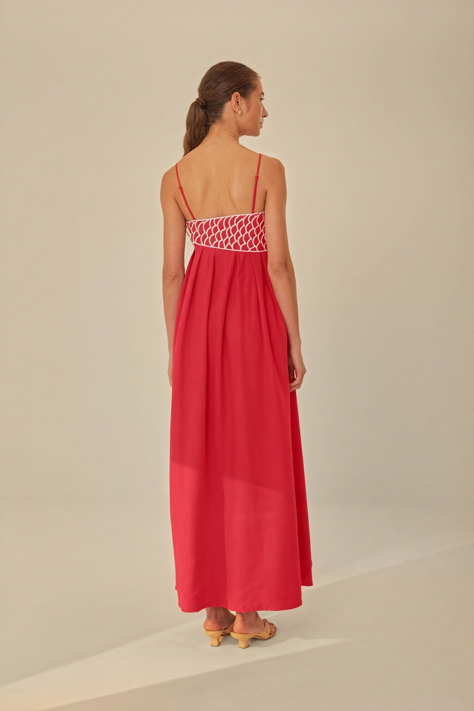 Women's Red Maxi Dress – Floor-Length, Fish Applique, Spaghetti Straps, Bohemian Style-80958-1a16b81a-12e7-4adc-ad67-4430e2228e9d