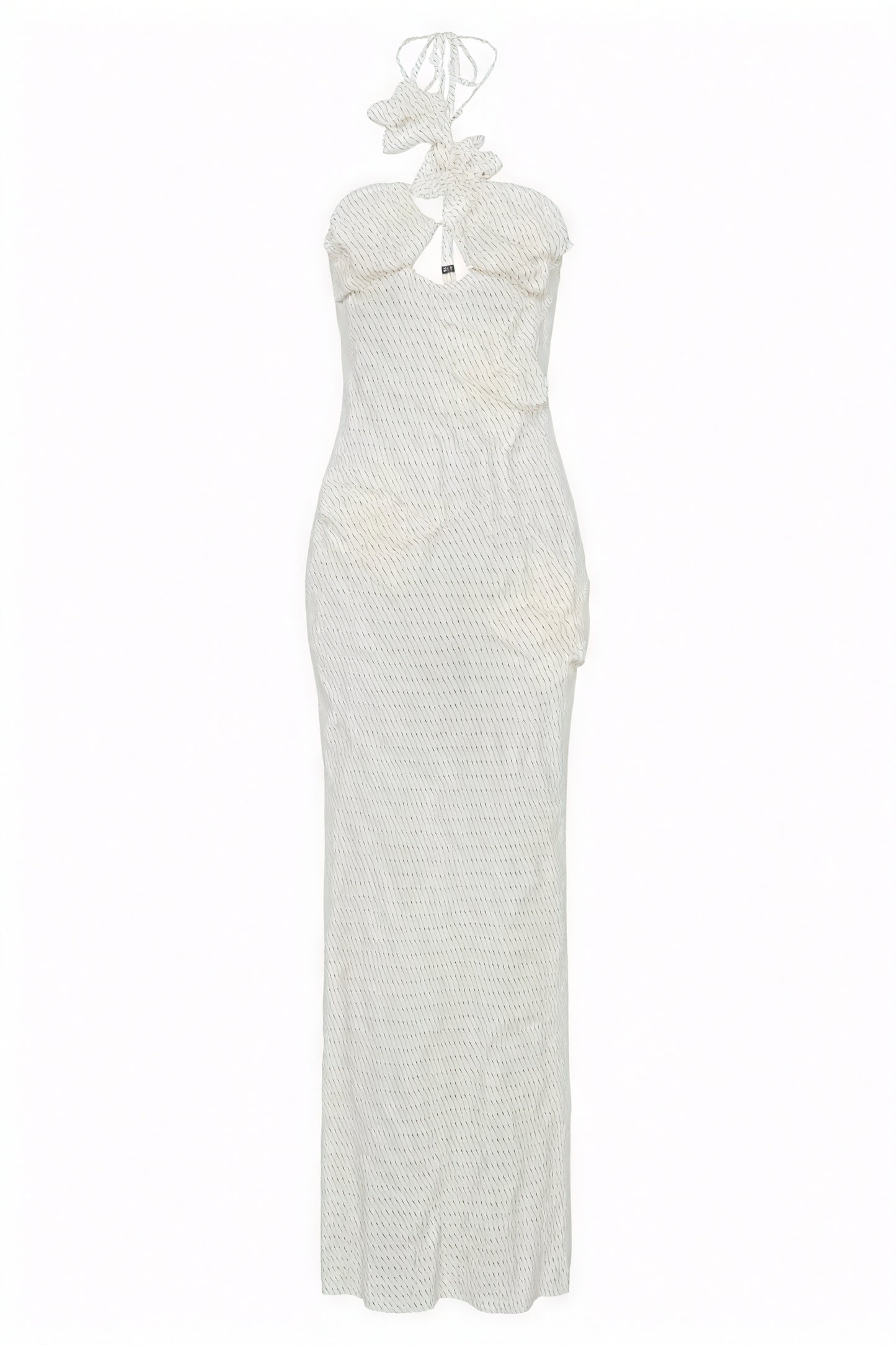 Women's Floor-Length Halter Dress – Crochet Open-Weave, Floral Appliqués, Bohemian Elegant-80963-b4faf6ad-da6d-4e11-ad57-bfcd53eb0fee