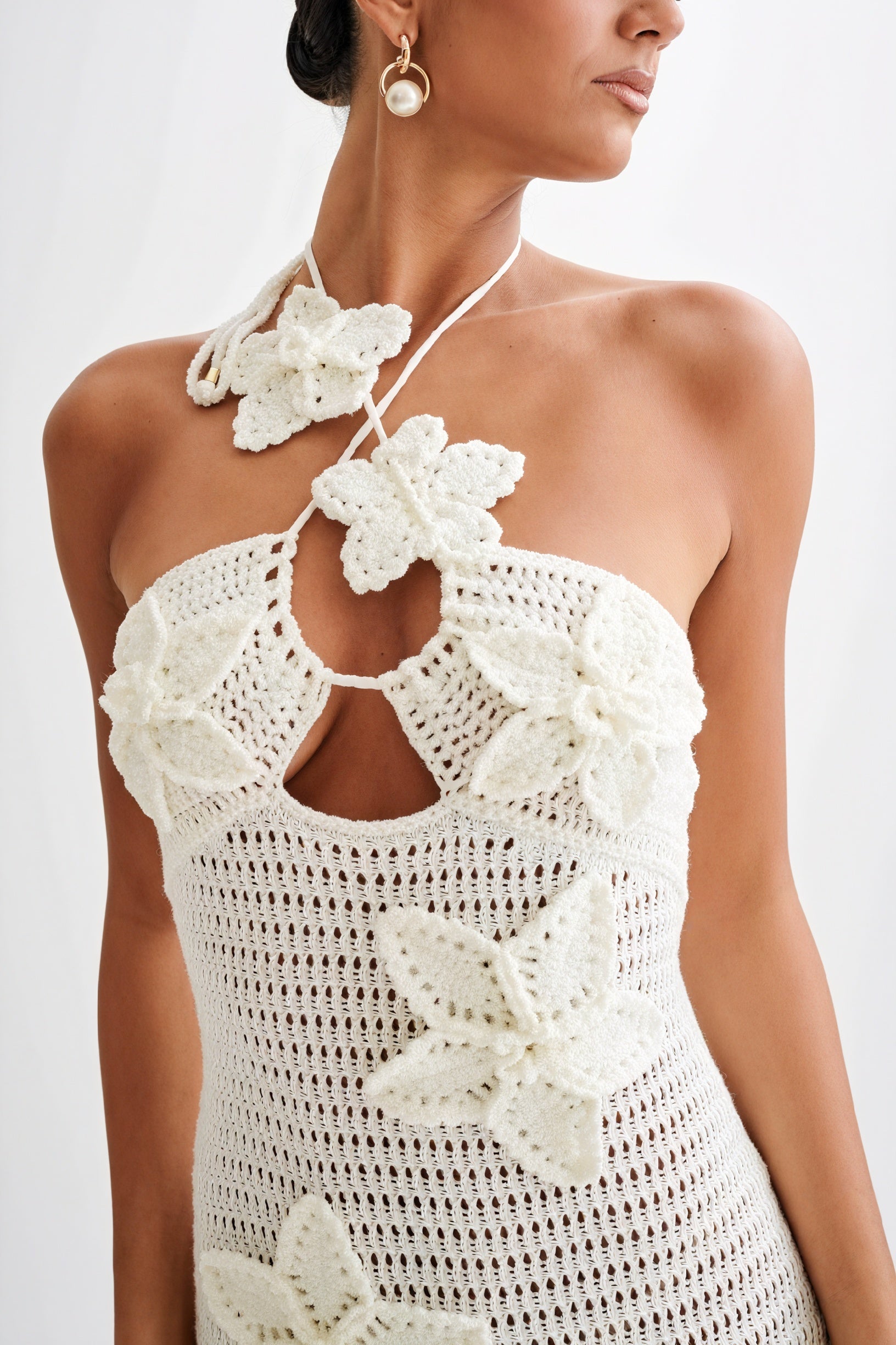 Women's Floor-Length Halter Dress – Crochet Open-Weave, Floral Appliqués, Bohemian Elegant-80963-8cb8b5c6-0a67-4f02-80fa-ddcccc71a561