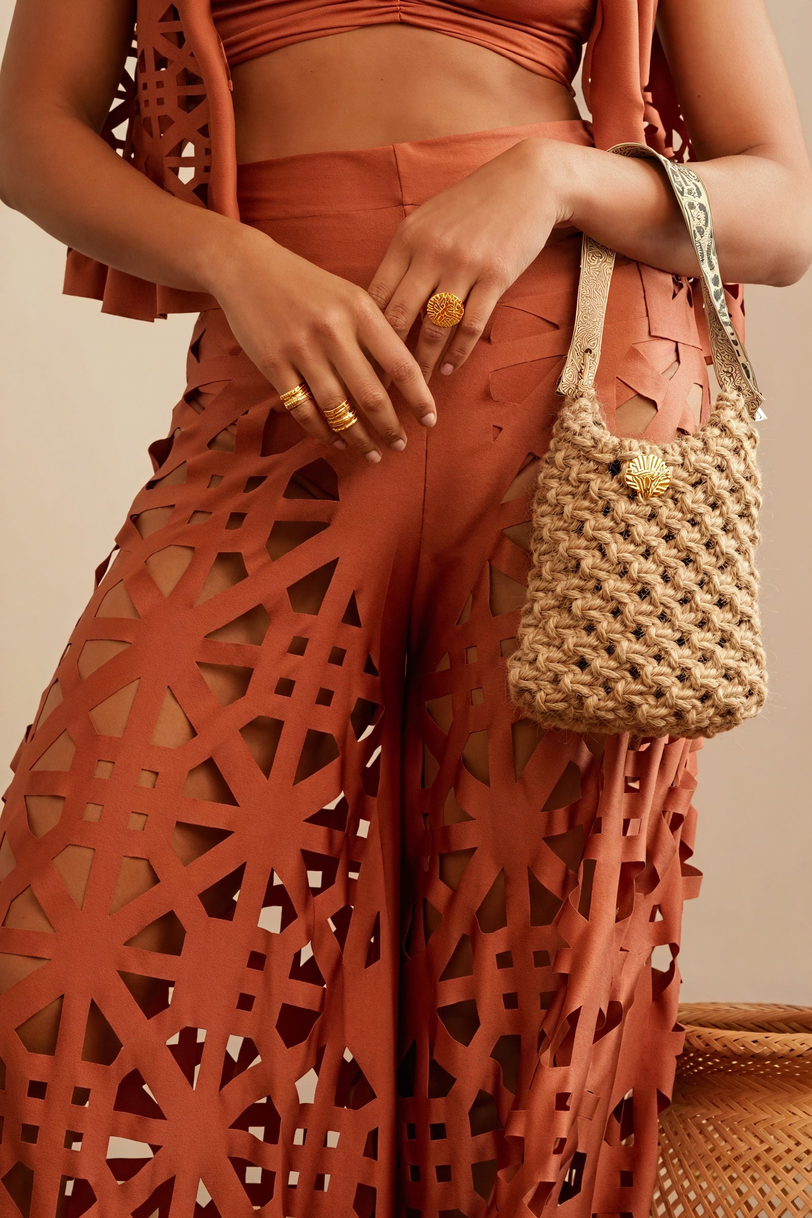 Women's Two-Piece Outfit – Laser-Cut Geometric Wide-Leg, Lightweight Fabric, Bohemian Chic-80968-21c47e29-43ac-47ad-a1cf-4b1006fff8b1