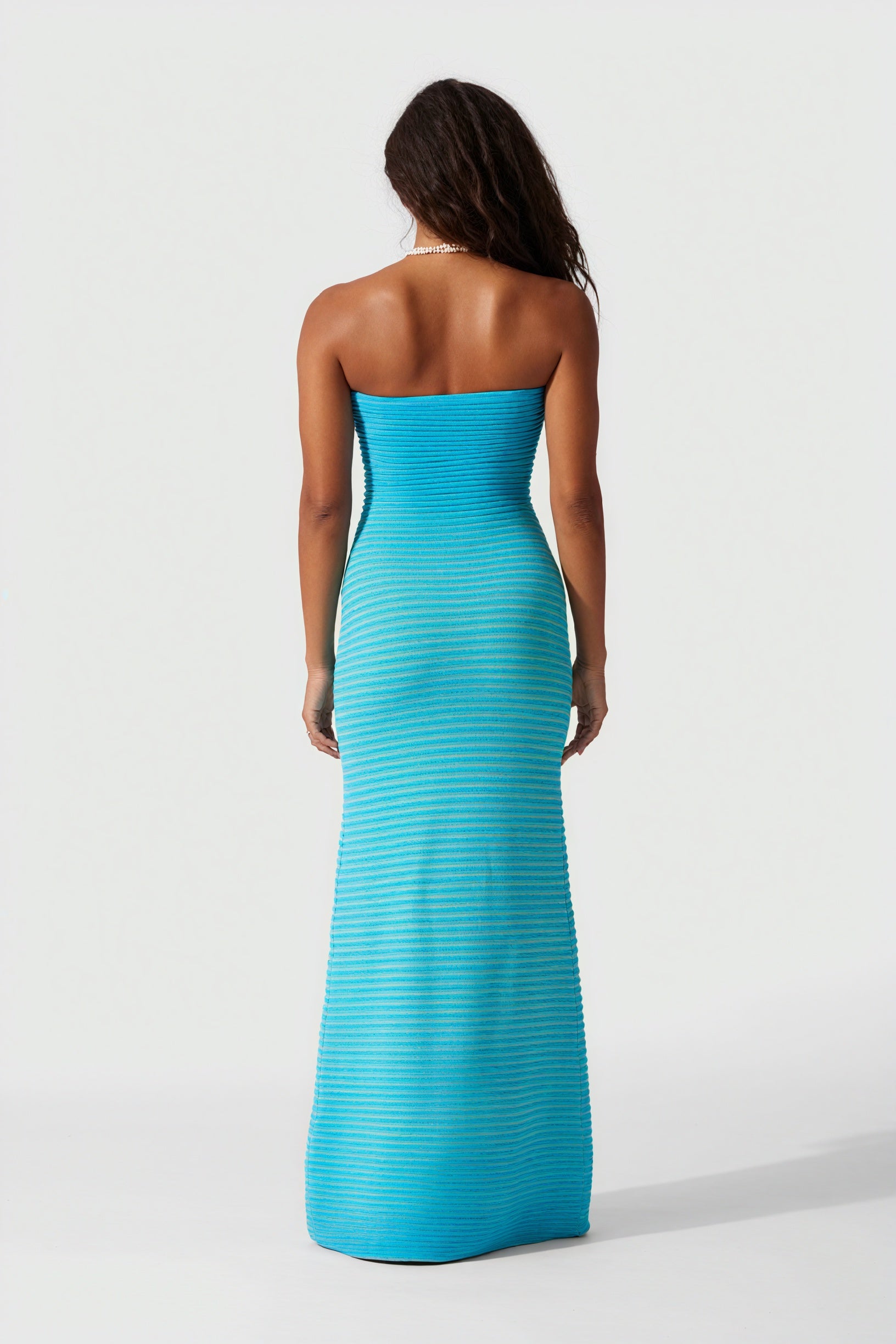 Women's Strapless Ribbed Knit Midi Dress, Horizontal Striped Pattern-81016-c6c9d3fe-a8fb-4358-a1a4-d9c05ed303d5