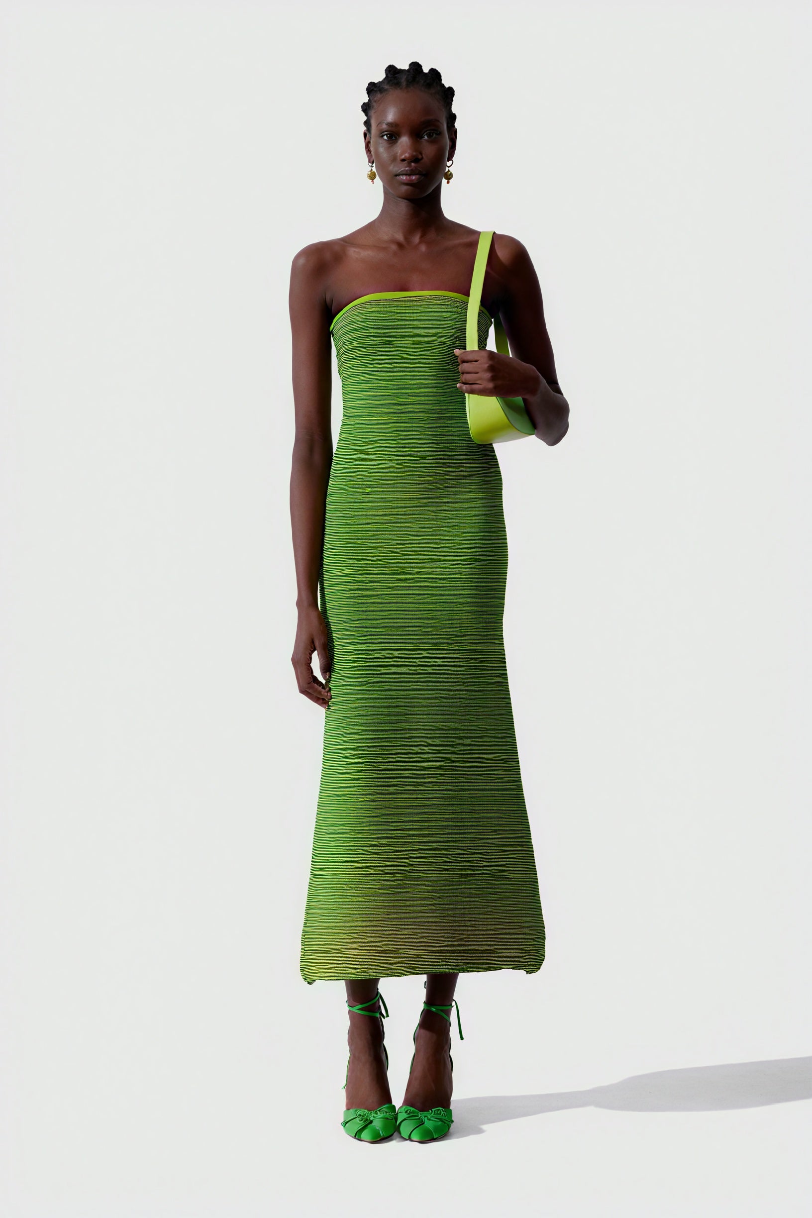 Women's Strapless Ribbed Knit Midi Dress, Horizontal Striped Pattern-81016-a5adaa2c-7859-4de0-a88b-482d5e105258