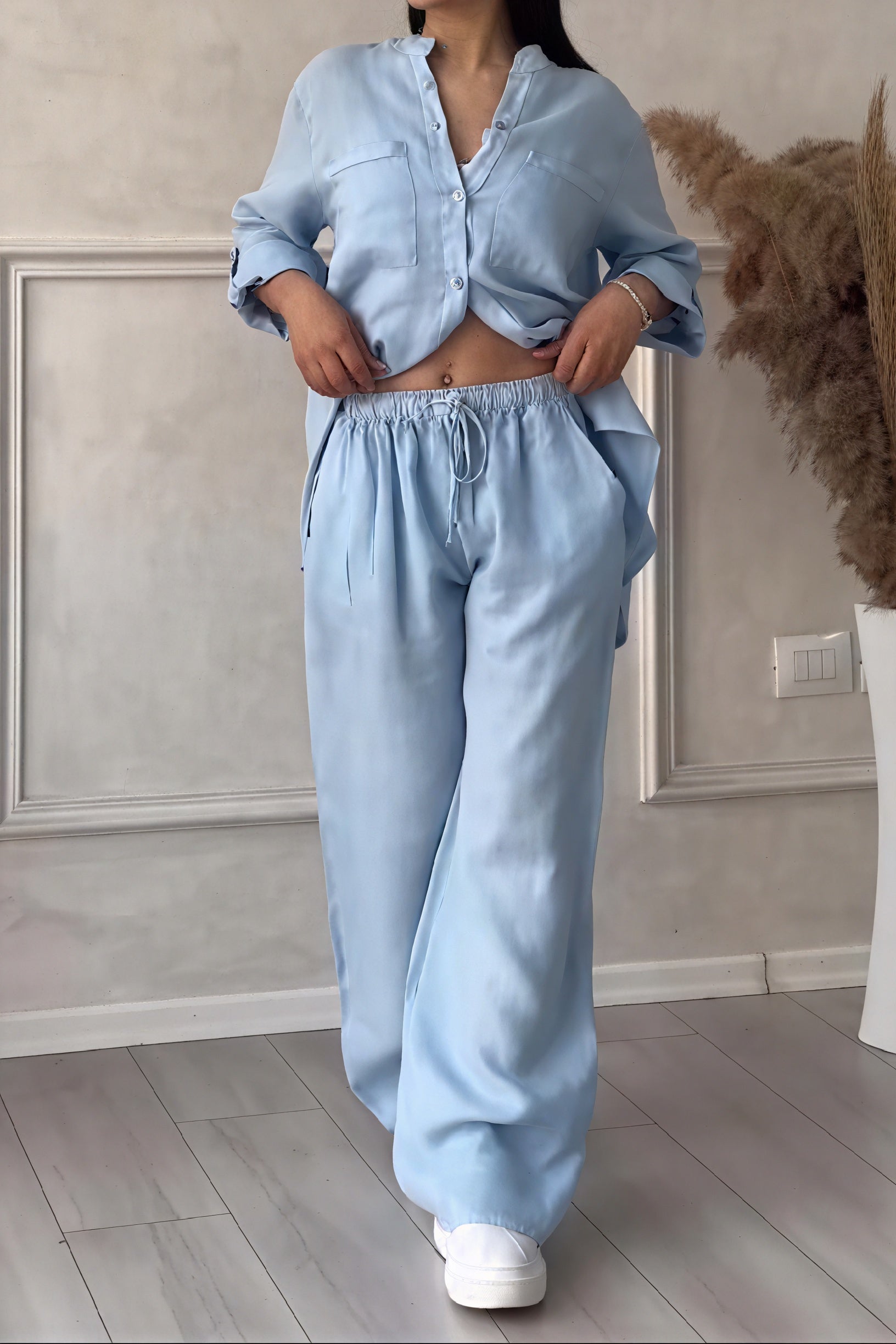 Women's Linen Button-Down Wide-Leg Suit Set – Relaxed Fit, Minimalist Style-81140-42d32acf-4148-4ba4-99ac-5c7f79699320
