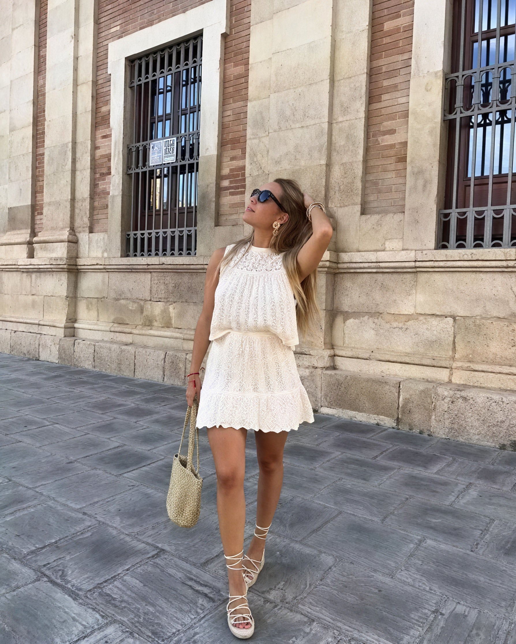 Women's Open-Knit Two-Piece Set - Sleeveless Top, A-Line Skirt, Drawstring Waist, Bohemian Style-81510-d3aa0ecb-25ed-46e4-b596-0c0c85c00136