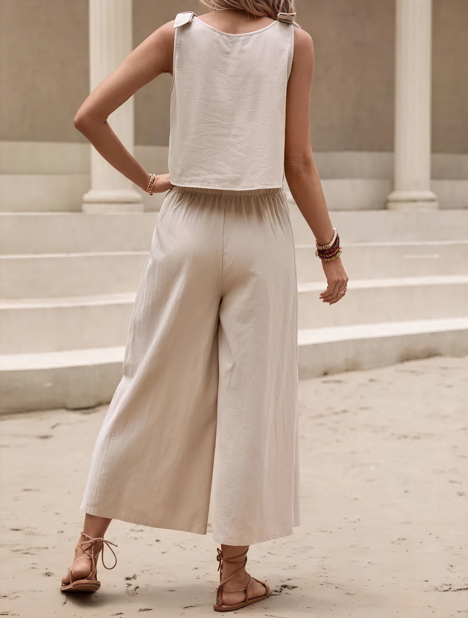 Women's Linen Blend Sleeveless Crop Top Wide-Leg Pants Set Beige Bohemian-82356-61d828ce-b5a7-4345-b73f-a9542b2c6f23