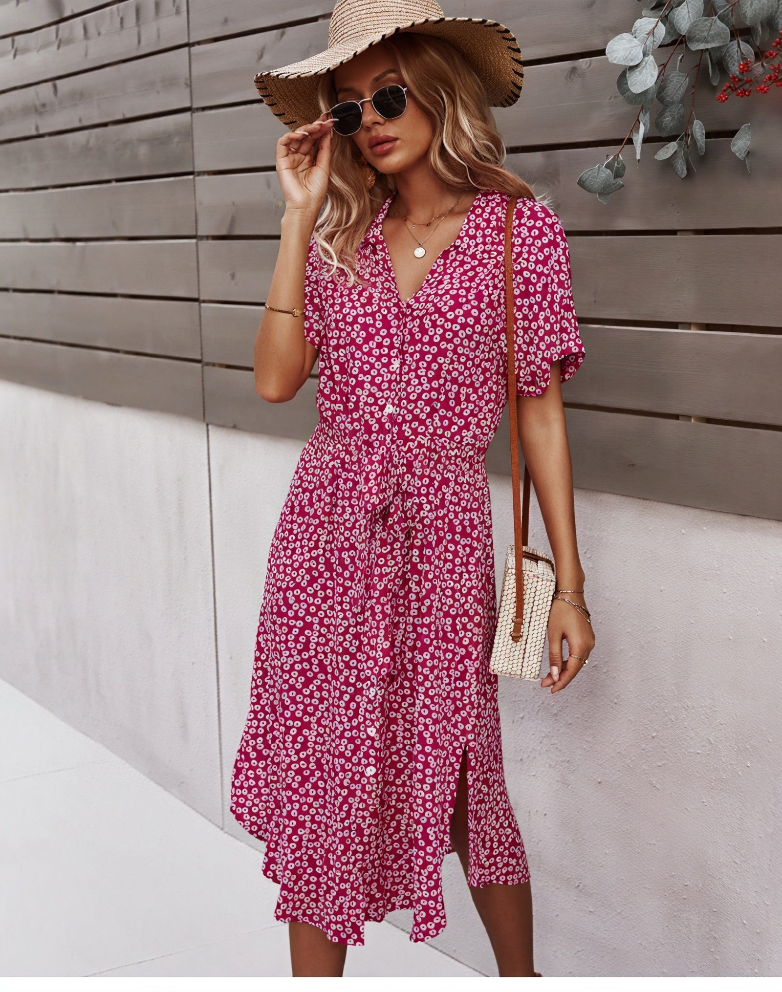 Women's Midi Dress – Multi-Color Floral Button-Down Tie Waist, Polyester, Bohemian Style-82725-dc4694de-c889-4055-b8bd-4655e85c6eb6