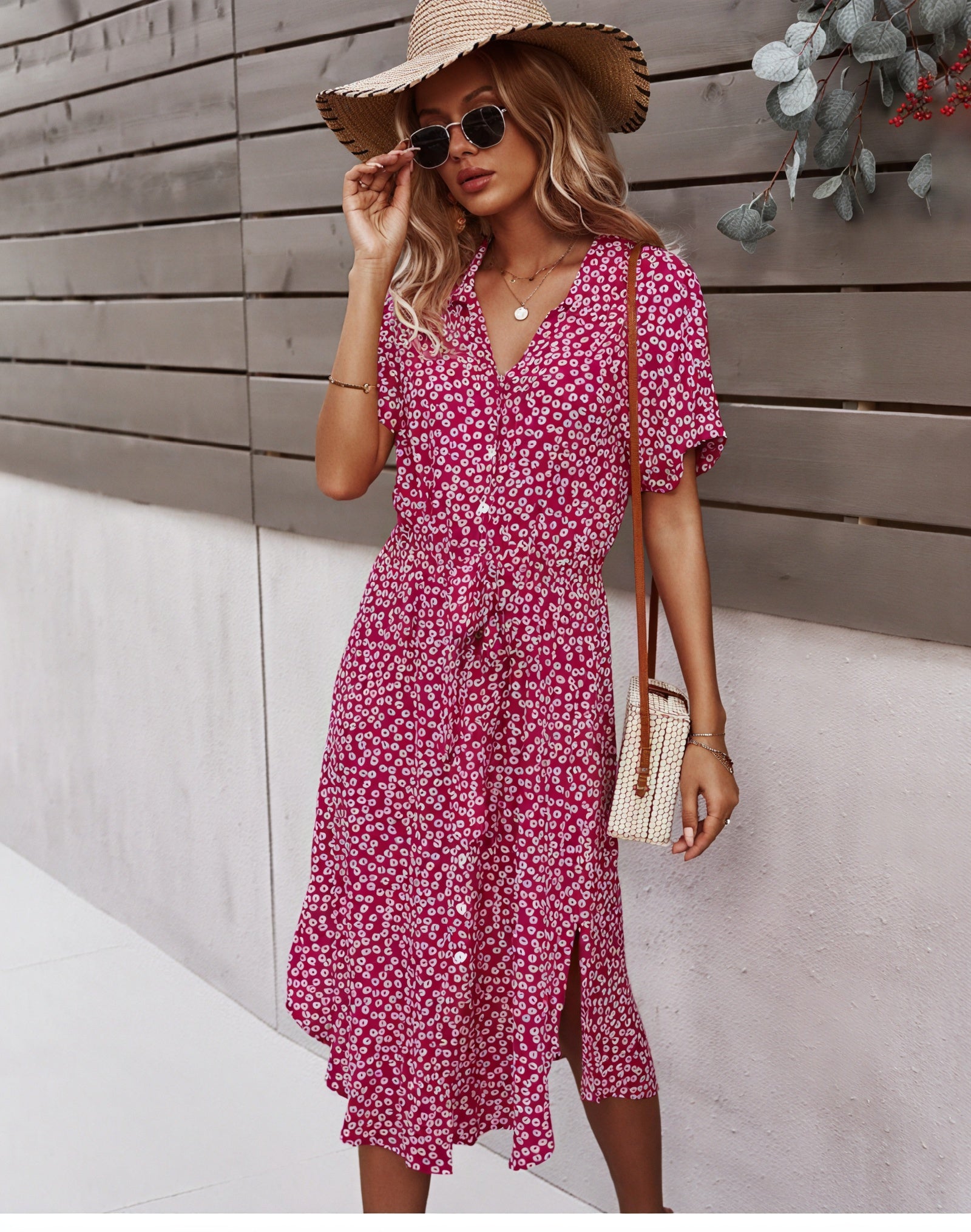 Women's Midi Dress – Multi-Color Floral Button-Down Tie Waist, Polyester, Bohemian Style-82725-189b04c8-6e23-491c-8db0-6df5258397d0