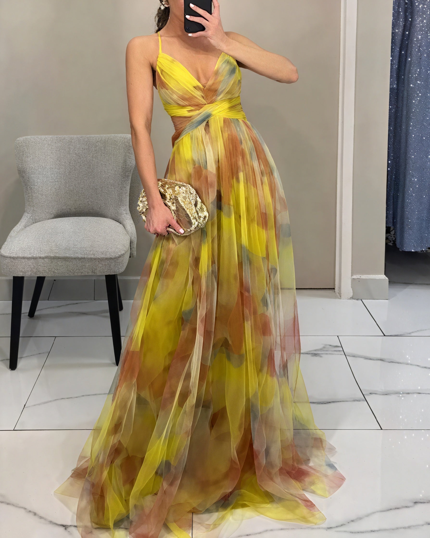 Women's Maxi Dress – Watercolor Floral Print, V-Neck Chiffon Flowing-83162-ad94c004-7ccf-4b4f-856d-cb443e244b62