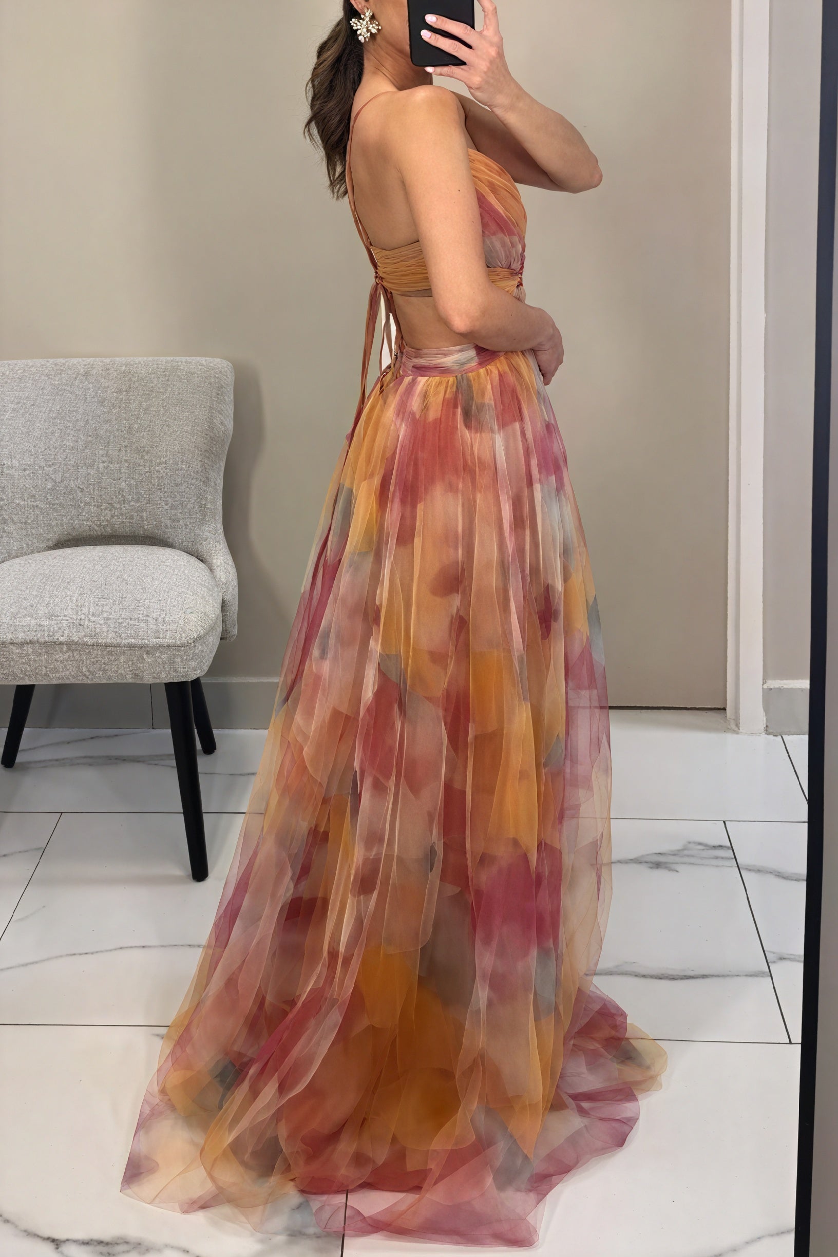 Women's Maxi Dress – Watercolor Floral Print, V-Neck Chiffon Flowing-83162-bb338b37-2724-4a1c-ad35-03638c3eb0c3