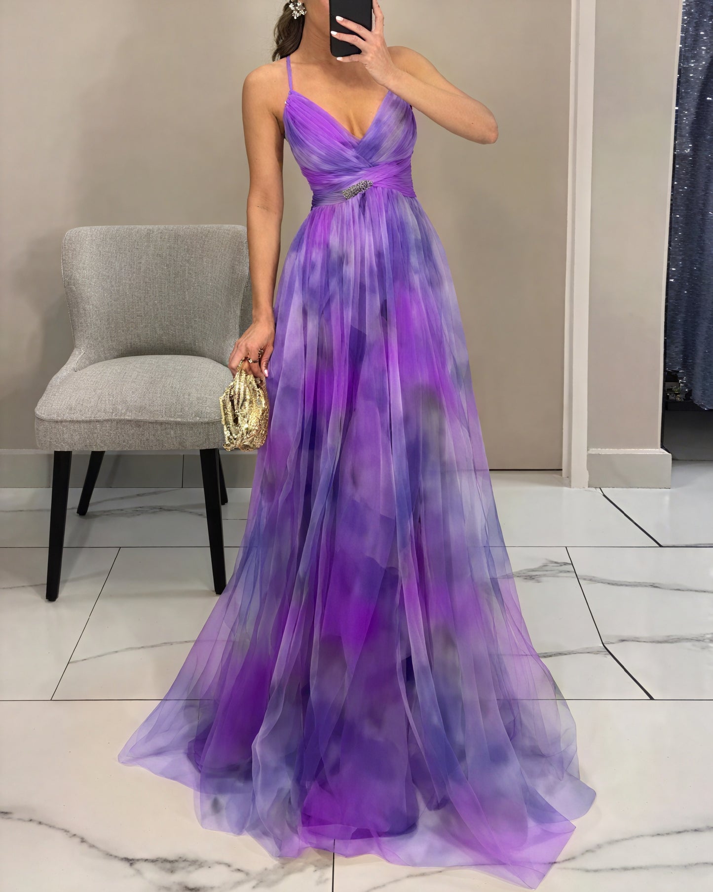 Women's Maxi Dress – Watercolor Floral Print, V-Neck Chiffon Flowing-83162-68102eeb-80ec-4da4-b85d-998173ecf014