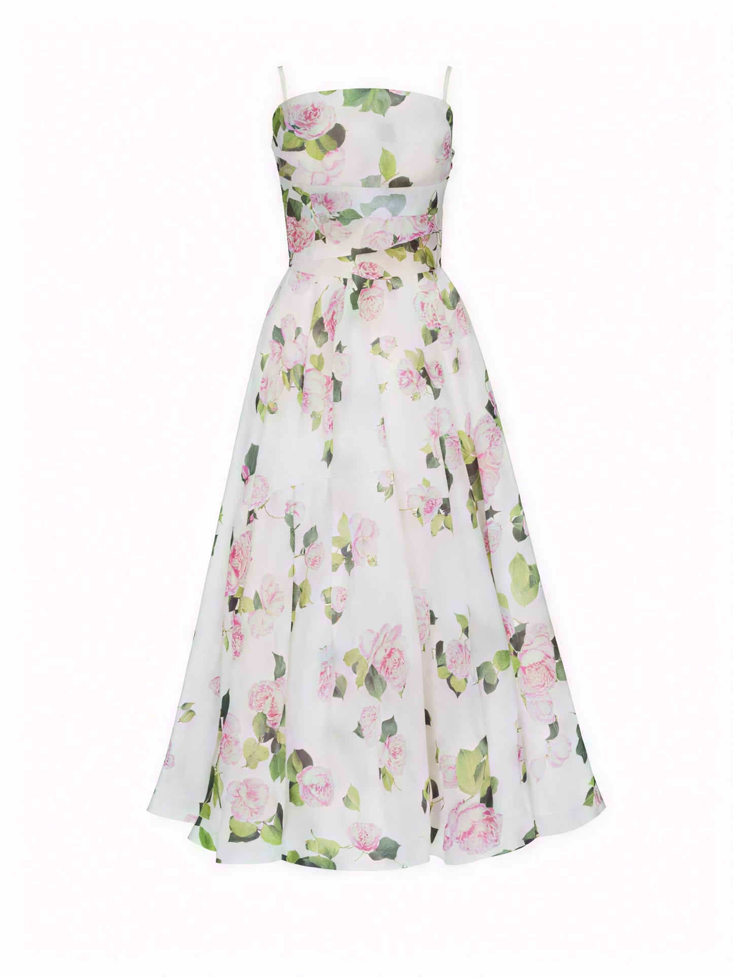 Women's Floral Midi A-Line Dress – Spaghetti Strap, Silk Blend, Elegant-83172-ad5e0b85-87fe-49aa-a448-ca1e0166135e