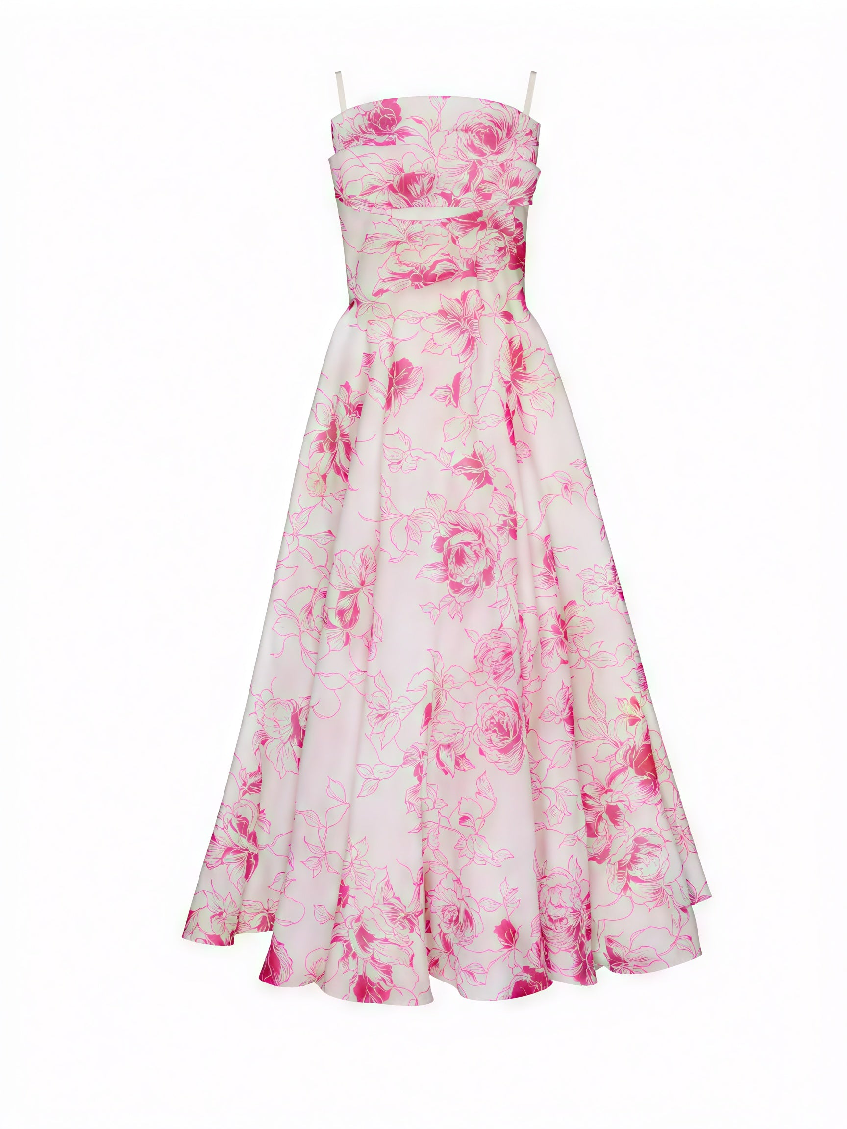 Women's Floral Midi A-Line Dress – Spaghetti Strap, Silk Blend, Elegant-83172-74b51e22-83ca-41ae-90c7-de585f2f586b