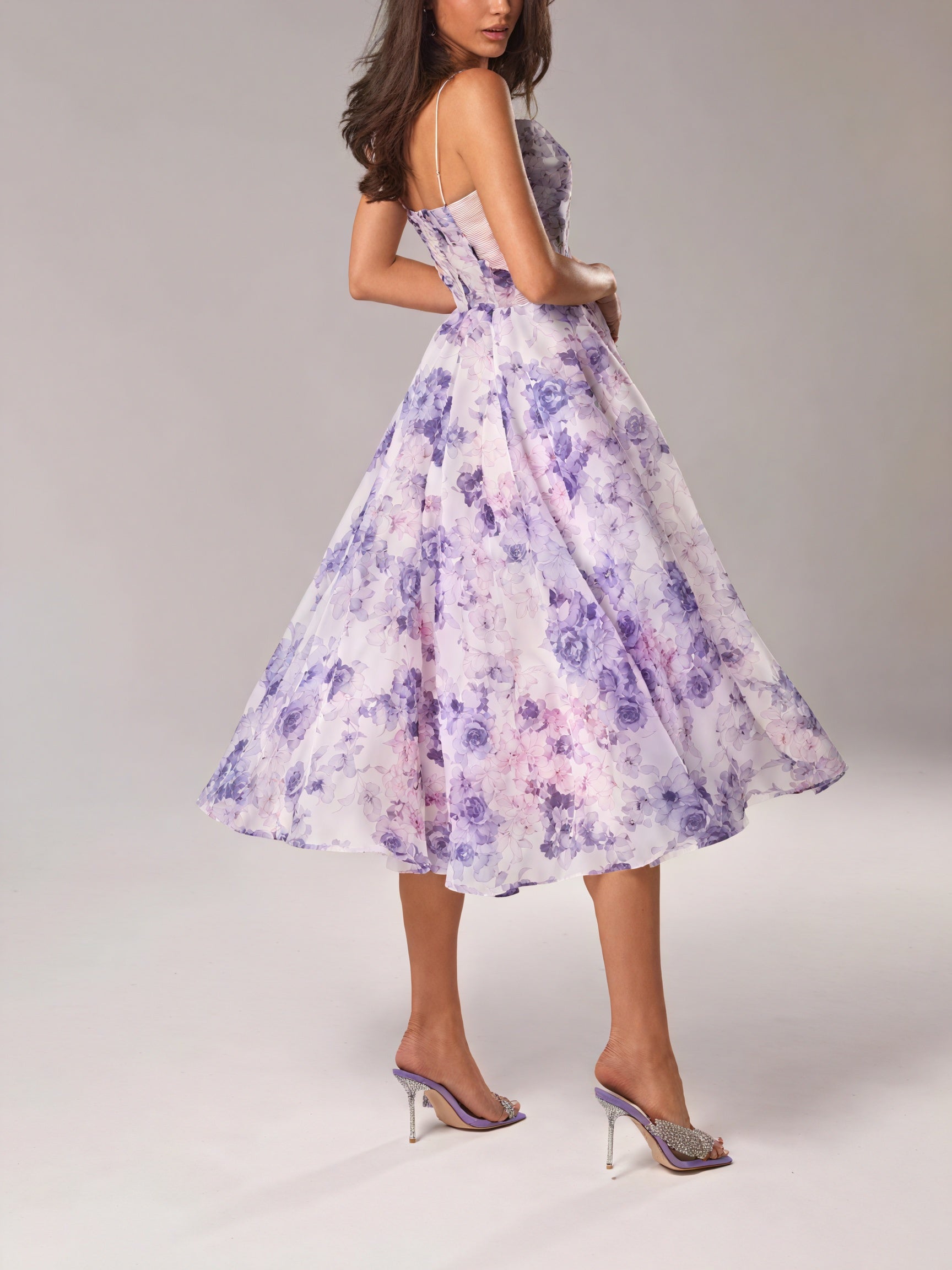 Women's Floral Midi A-Line Dress – Spaghetti Strap, Silk Blend, Elegant-83172-7b69f3f0-db5c-4de5-a6b0-334baaab295c
