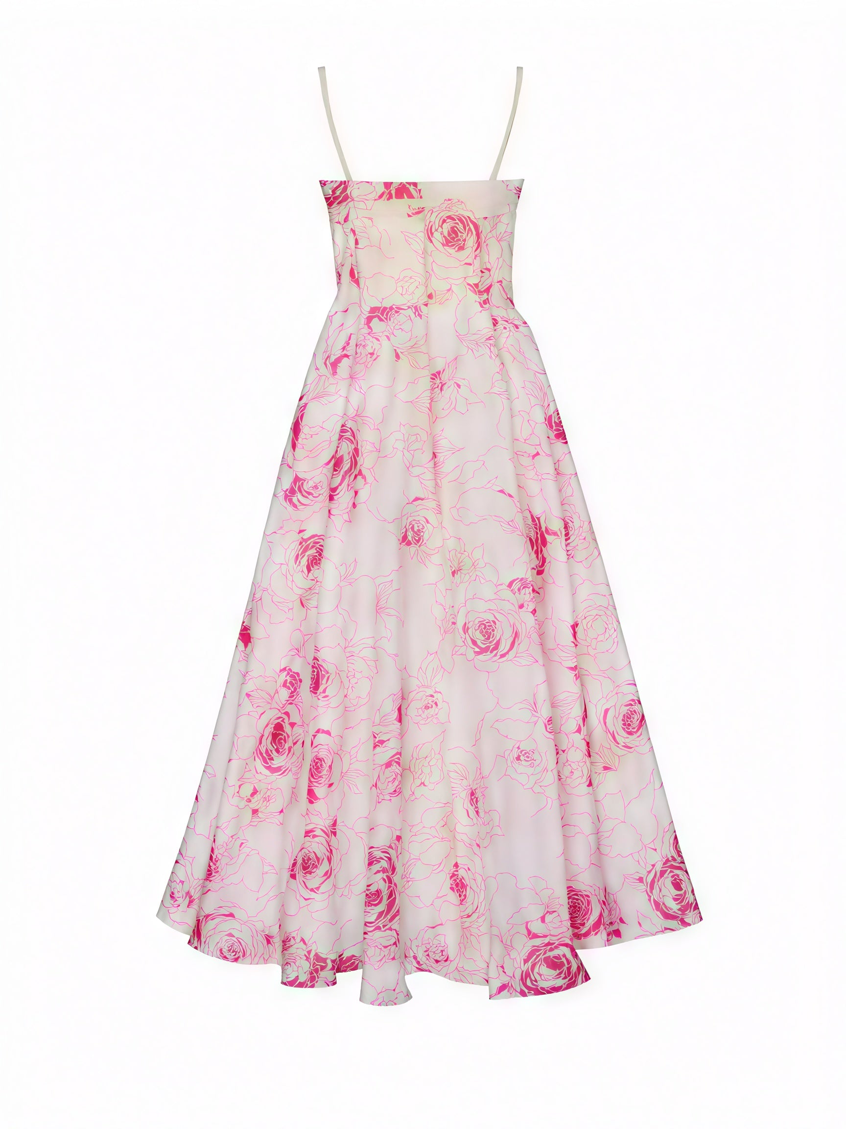 Women's Floral Midi A-Line Dress – Spaghetti Strap, Silk Blend, Elegant-83172-8717b5ce-13a0-417f-8679-dff94c501d73