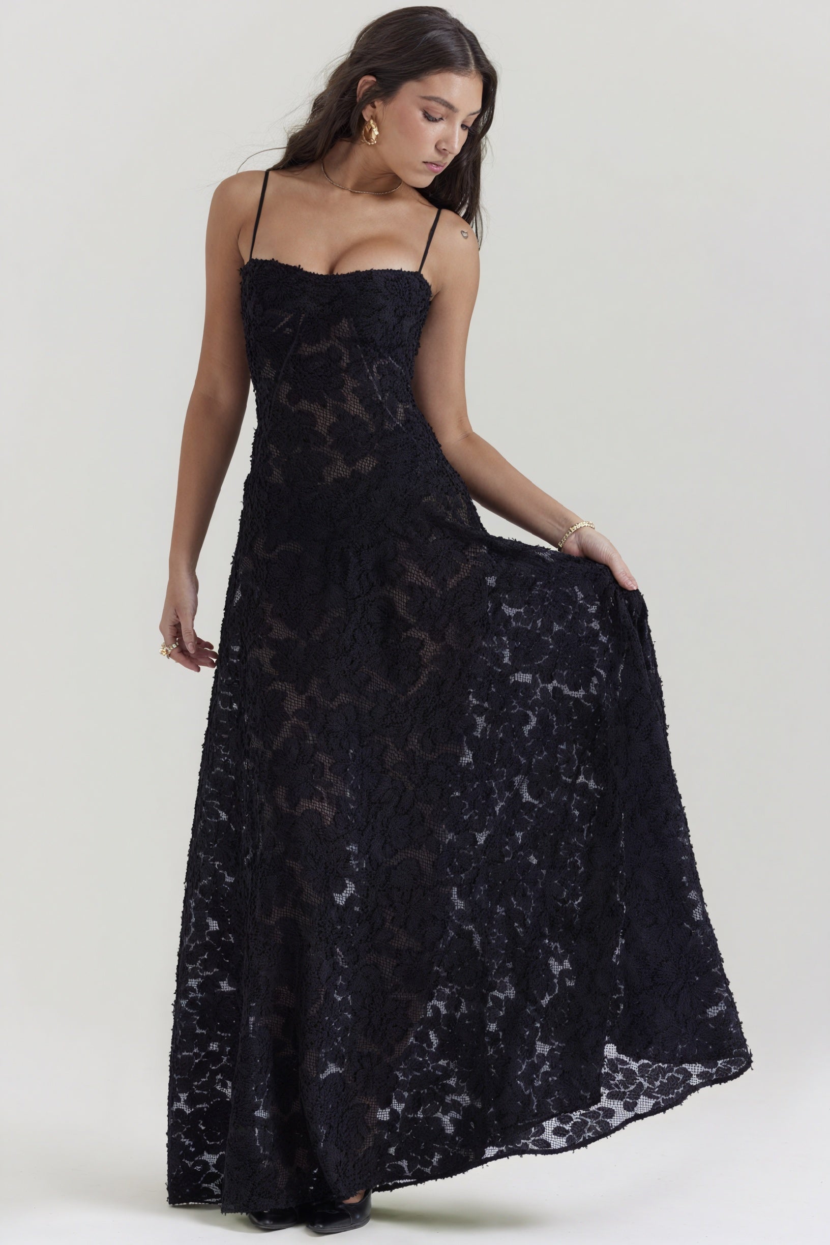 Women's Maxi Dress – A-Line, Spaghetti Strap, Satin Silk Lace, Basicfold-83173-72f619fc-0181-44dc-8c93-3826c779b232