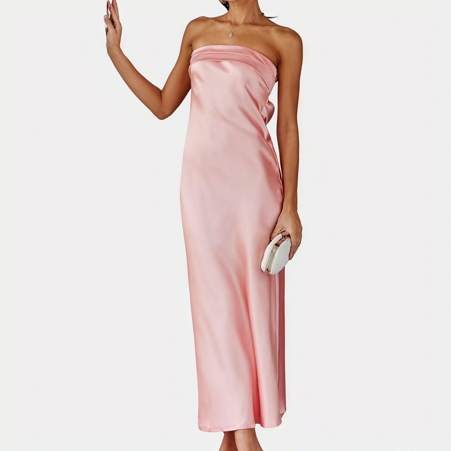Women's Strapless Maxi Dress – Satin Fabric, Floor-Length, Elegant-83174-20568d62-90b3-420a-b769-51aff883ae1e