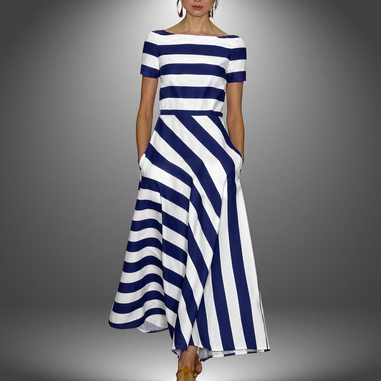 Women's Striped A-Line Midi Dress – Boat Neck, Pockets, Smooth Fabric-83186-a42676b6-5608-46cf-ad96-caf32cc3cb0d