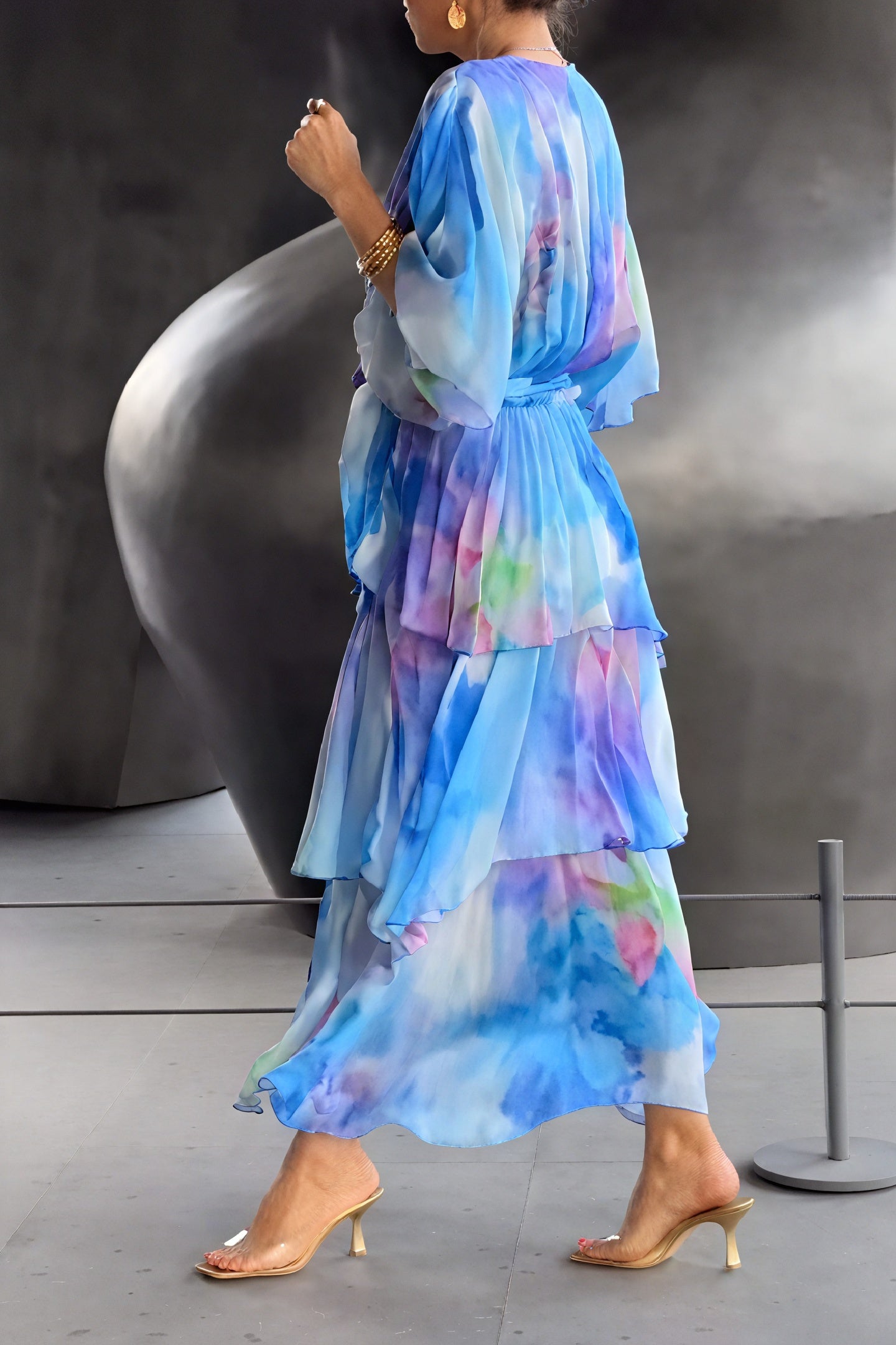 Women's Blue Chiffon Wrap Dress – Tiered Watercolor Print, Elegant Bohemian Style-83187-4c2f33ef-07b3-42a7-ad17-ca01228e519a