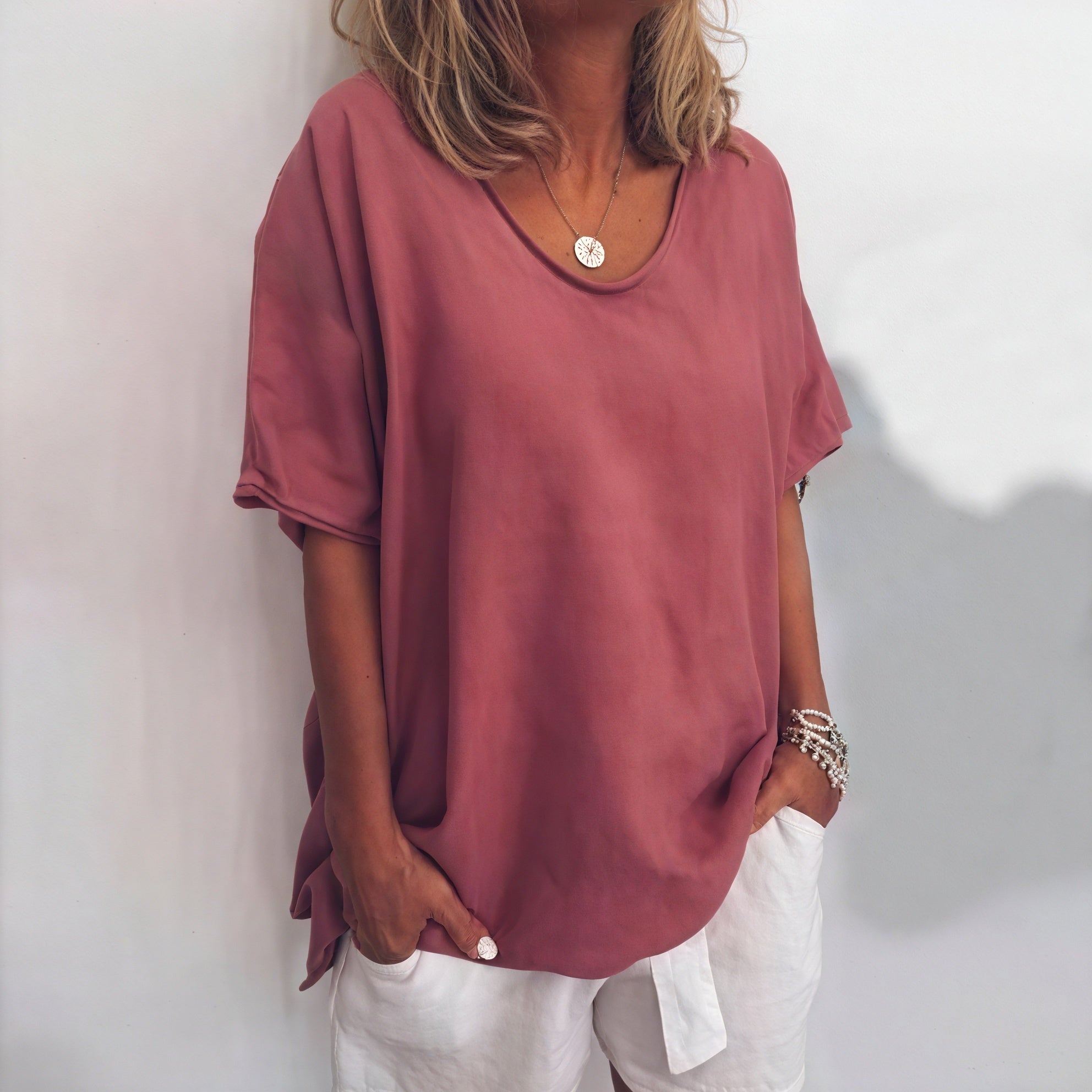 Women's Relaxed Fit Short Sleeve Top - Soft Drape, Asymmetrical Hem-83199-1df95034-cd42-4abf-9845-216be1000fa8