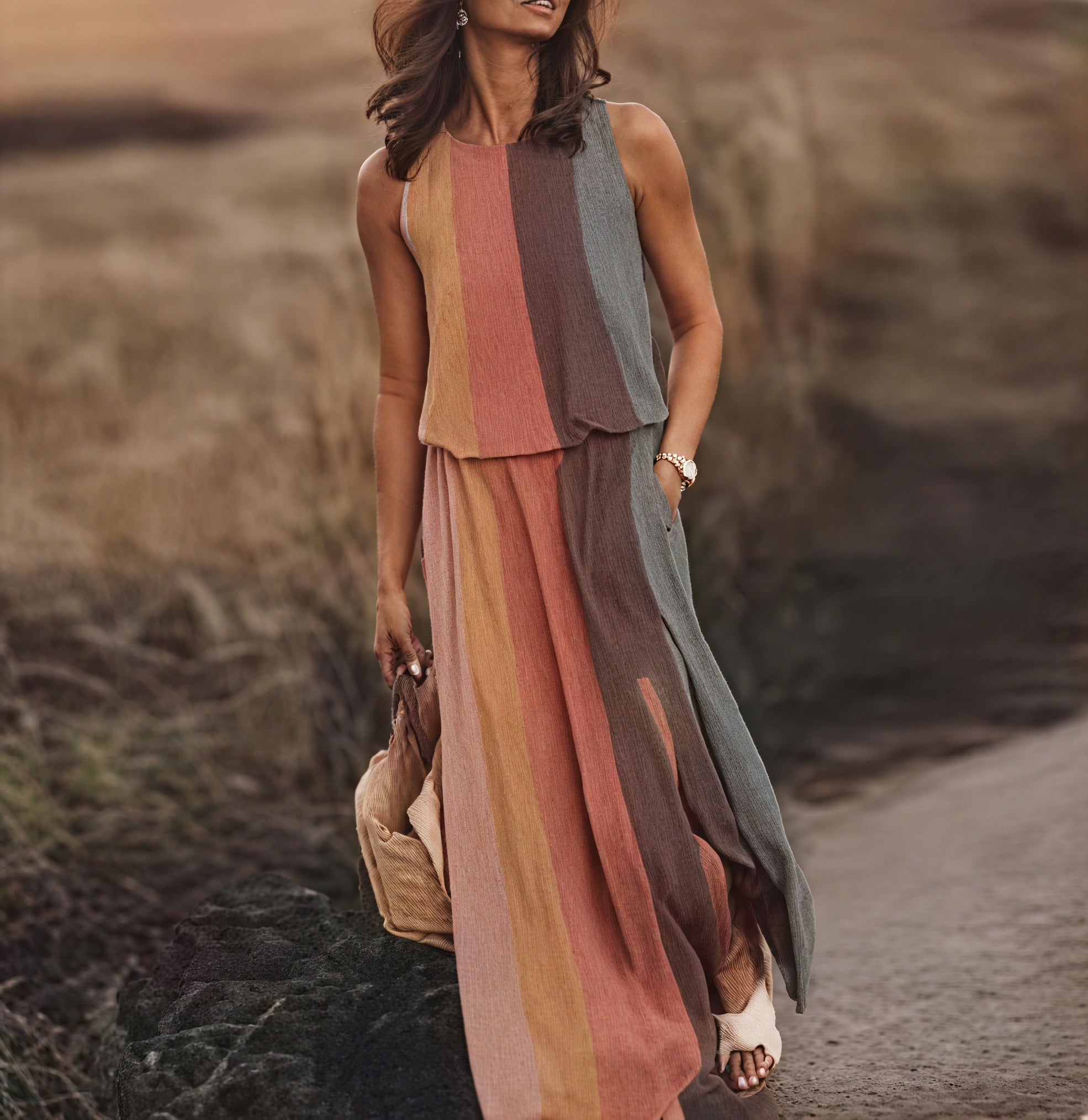 Women's Sleeveless Maxi Dress – Floral Pattern, Side Slit, Pockets-83214-771ec196-da73-4f06-9ce8-466e96189d31