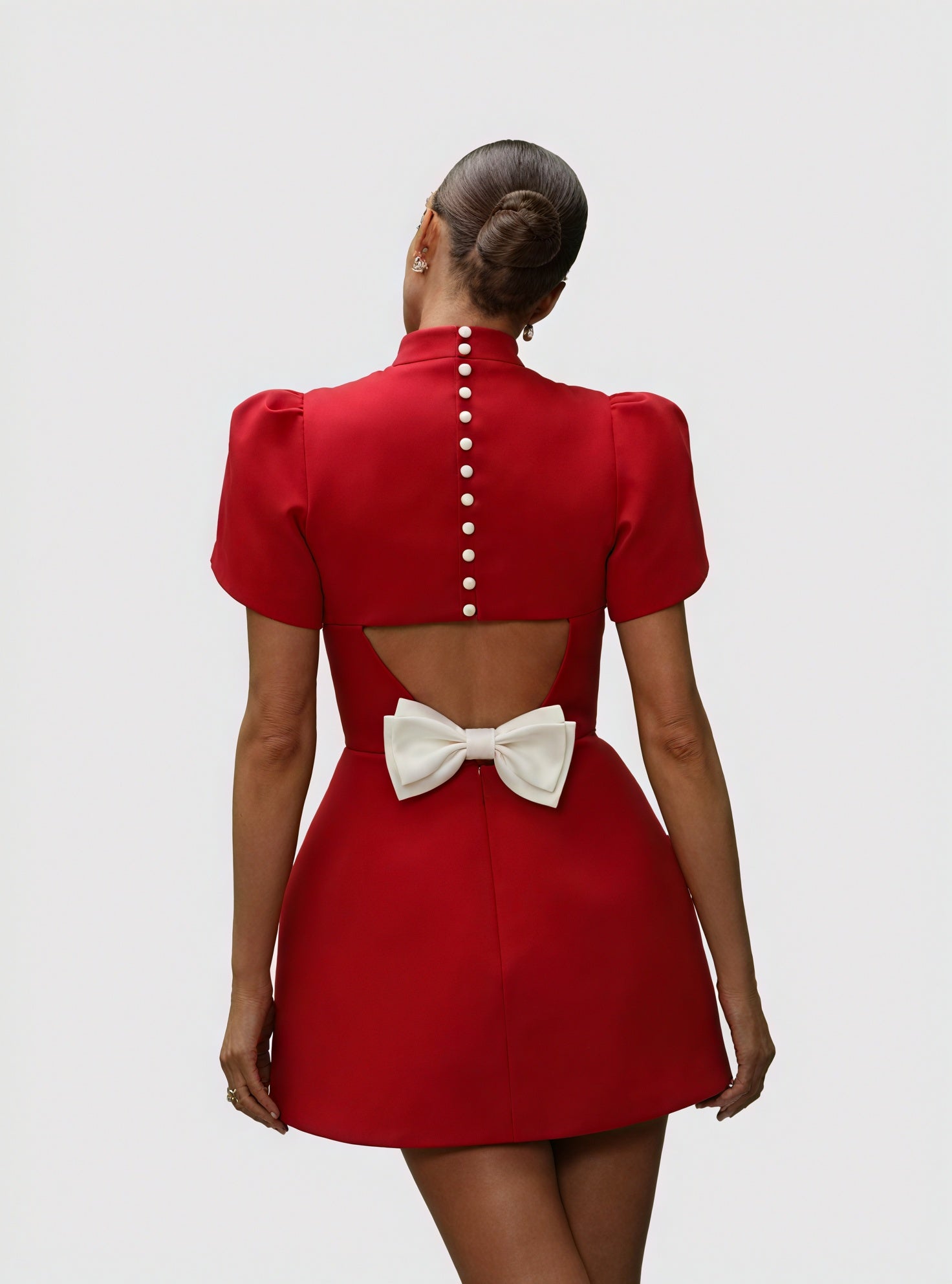 Women's Red Mini Dress – High Neck, Structured Sleeves, Fitted Silhouette, Modern Style-83215-d9b3878f-1506-43b6-845a-35680ee2bb2a