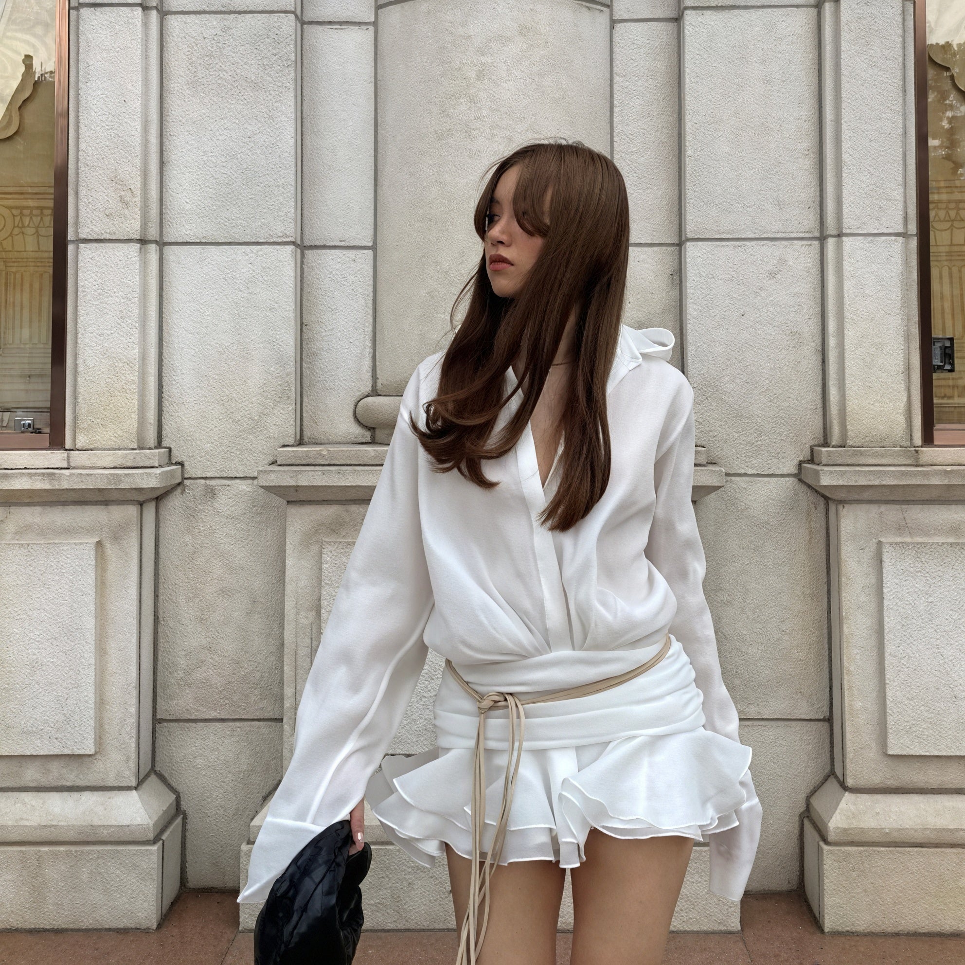 Women's White Button-Down Long Sleeve Midi Dress, Elegant Style-83661-e80965aa-d18f-466b-a5c8-d574a13e7d24