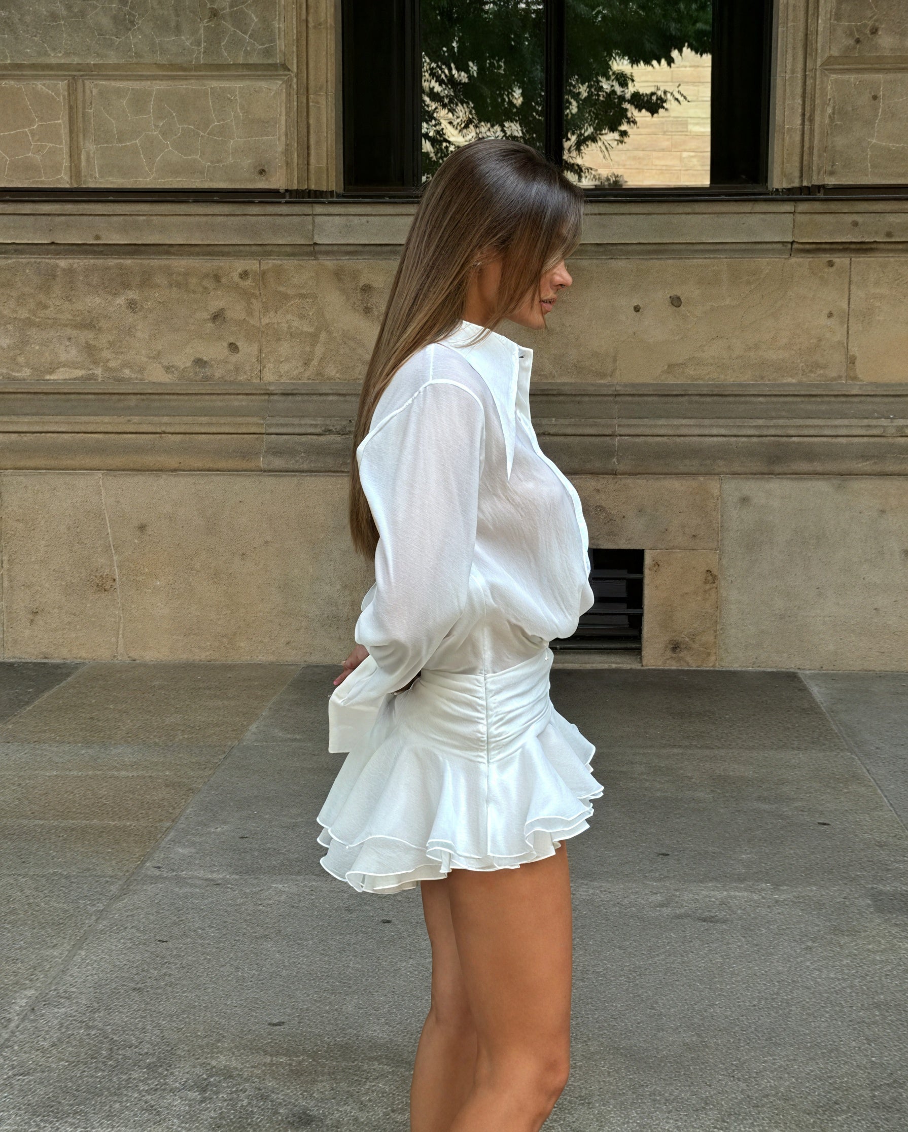 Women's White Button-Down Long Sleeve Midi Dress, Elegant Style-83661-6b47b93c-dd64-4447-aa4b-eb3a5cbe9438