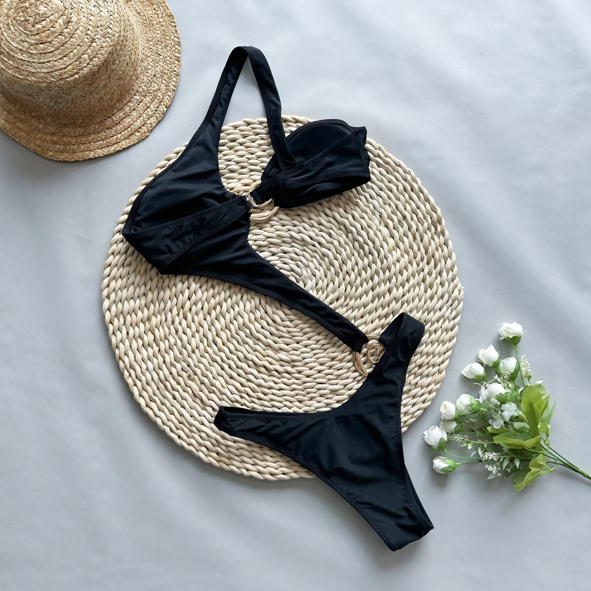Women's One-Piece Swimsuit – Black, Decorative Hardware, Elegant-83767-fce6b564-3bf6-4dcd-8de6-03b4d1ec714b